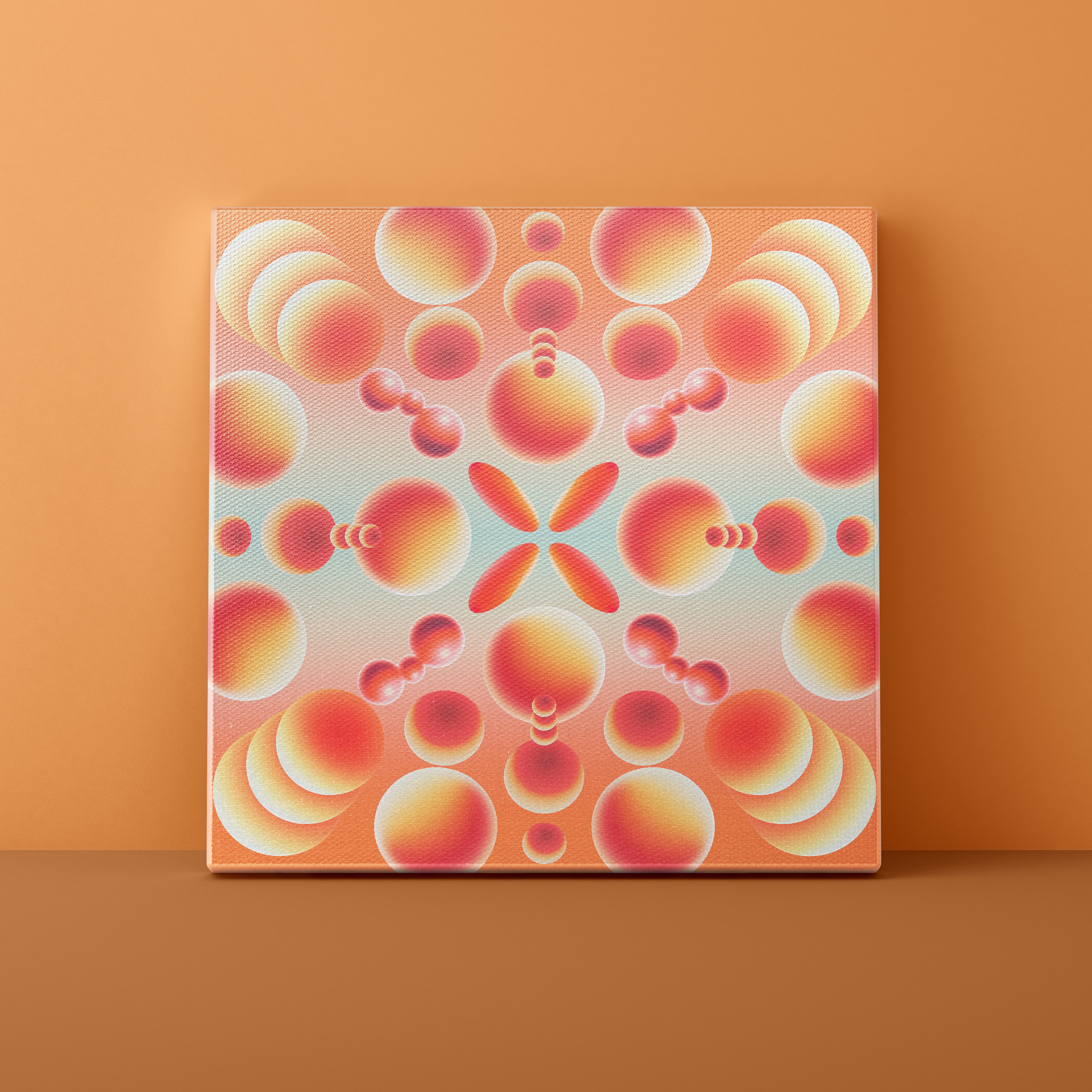 Square canvas print with a colorful abstract design on an orange background