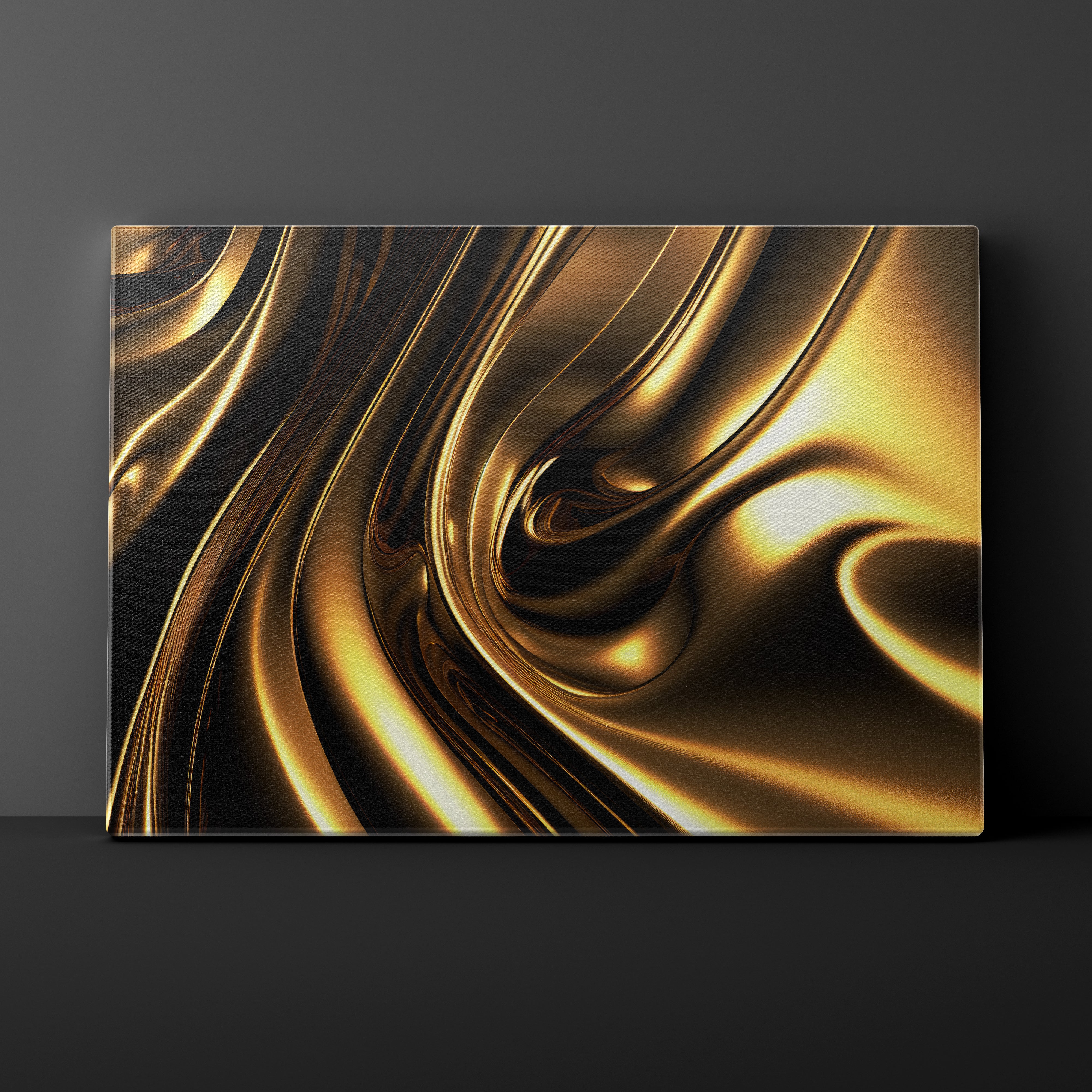 Abstract gold and black wavy design on a dark background