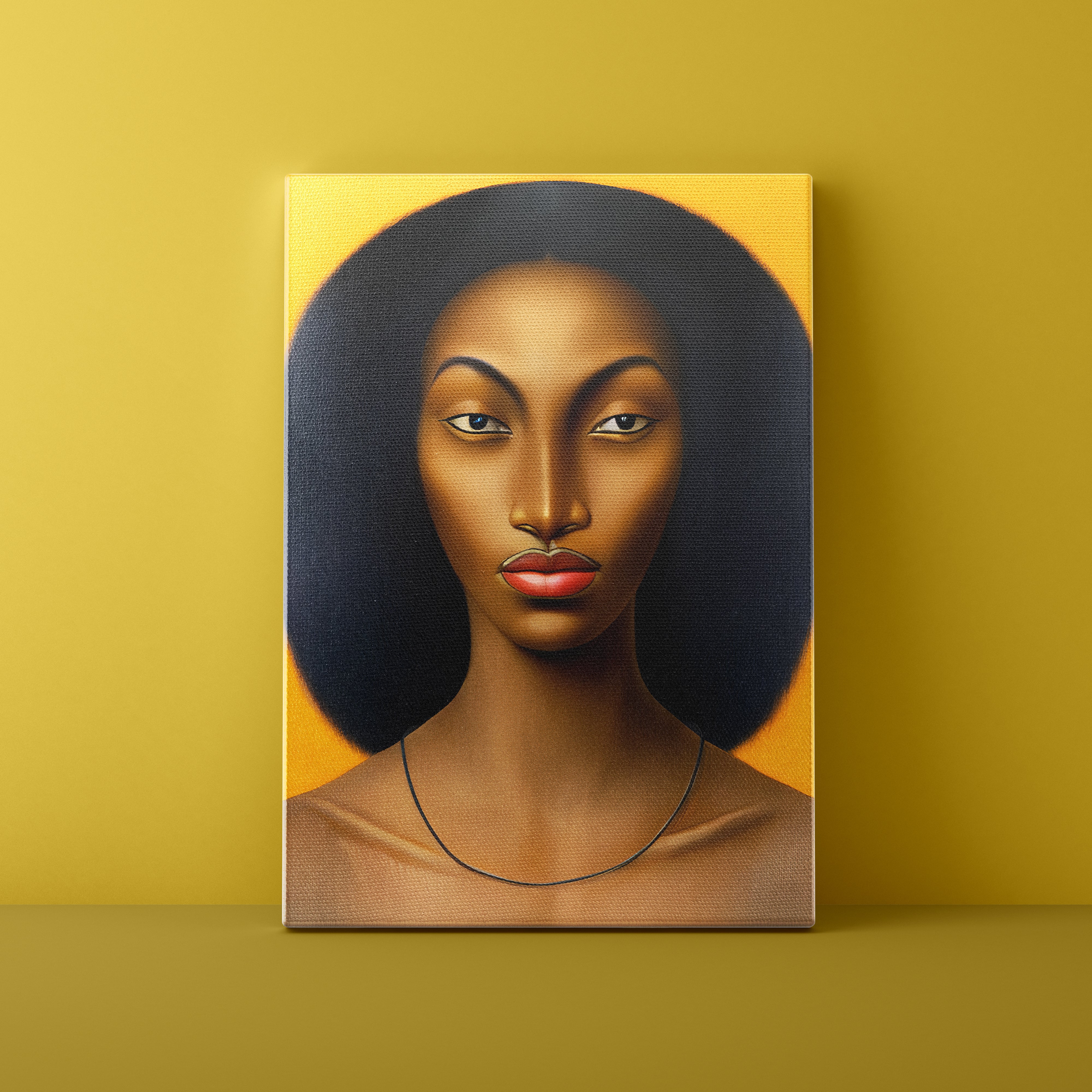 Canvas print of a woman's portrait on a yellow background
