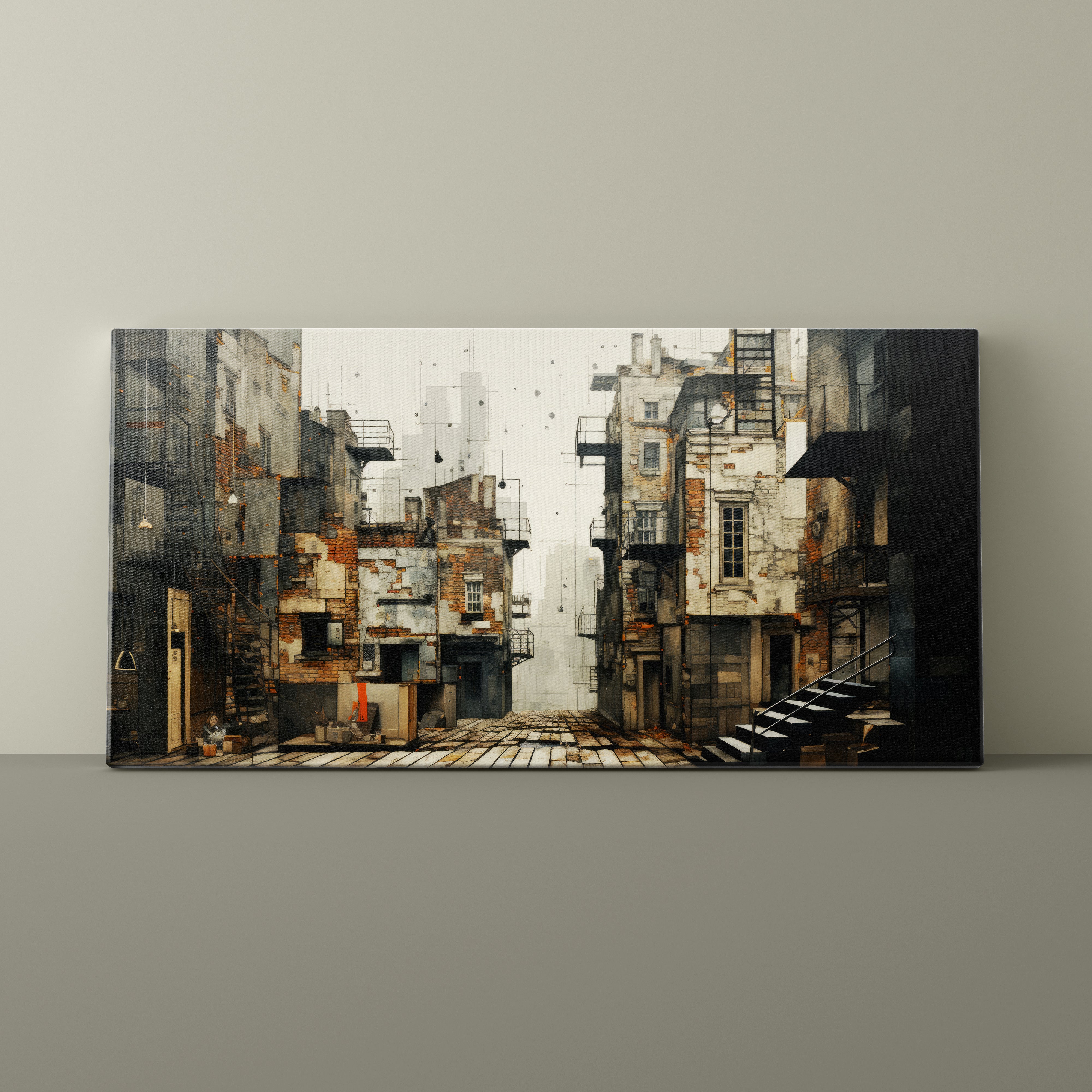 Abstract urban scene painting on a wall