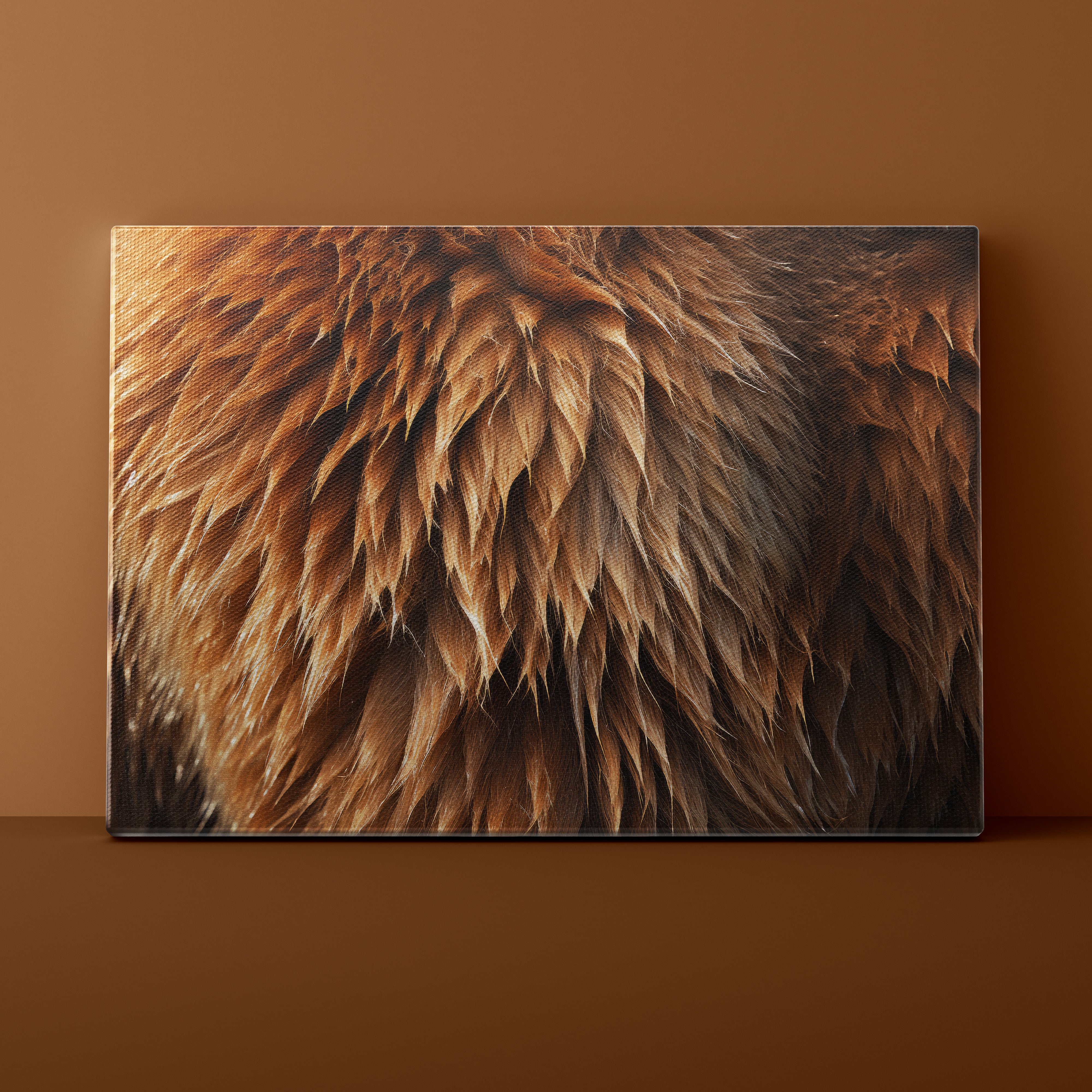 Close-up of brown feathers on a textured surface against a brown background
