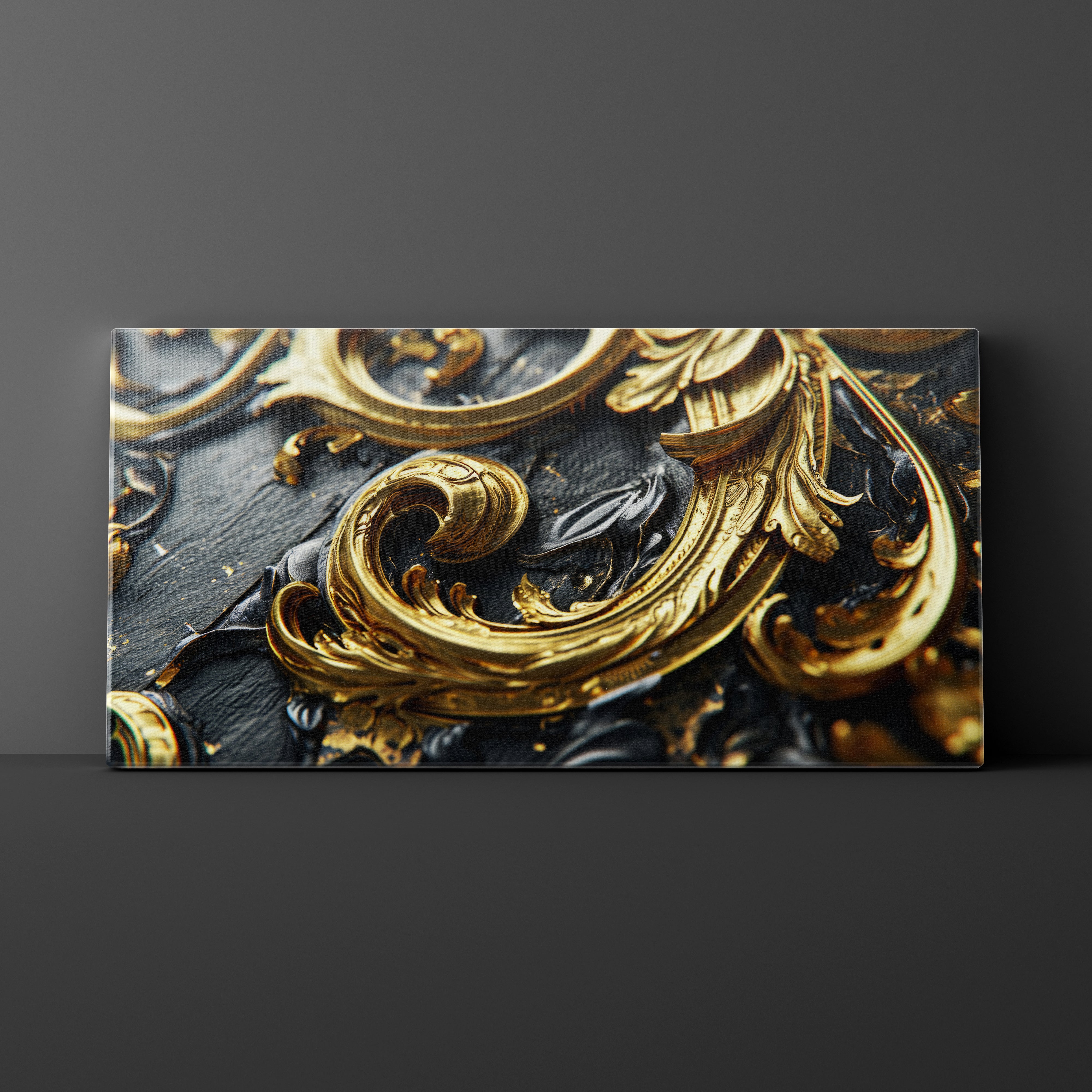 Decorative gold and black design on a dark background