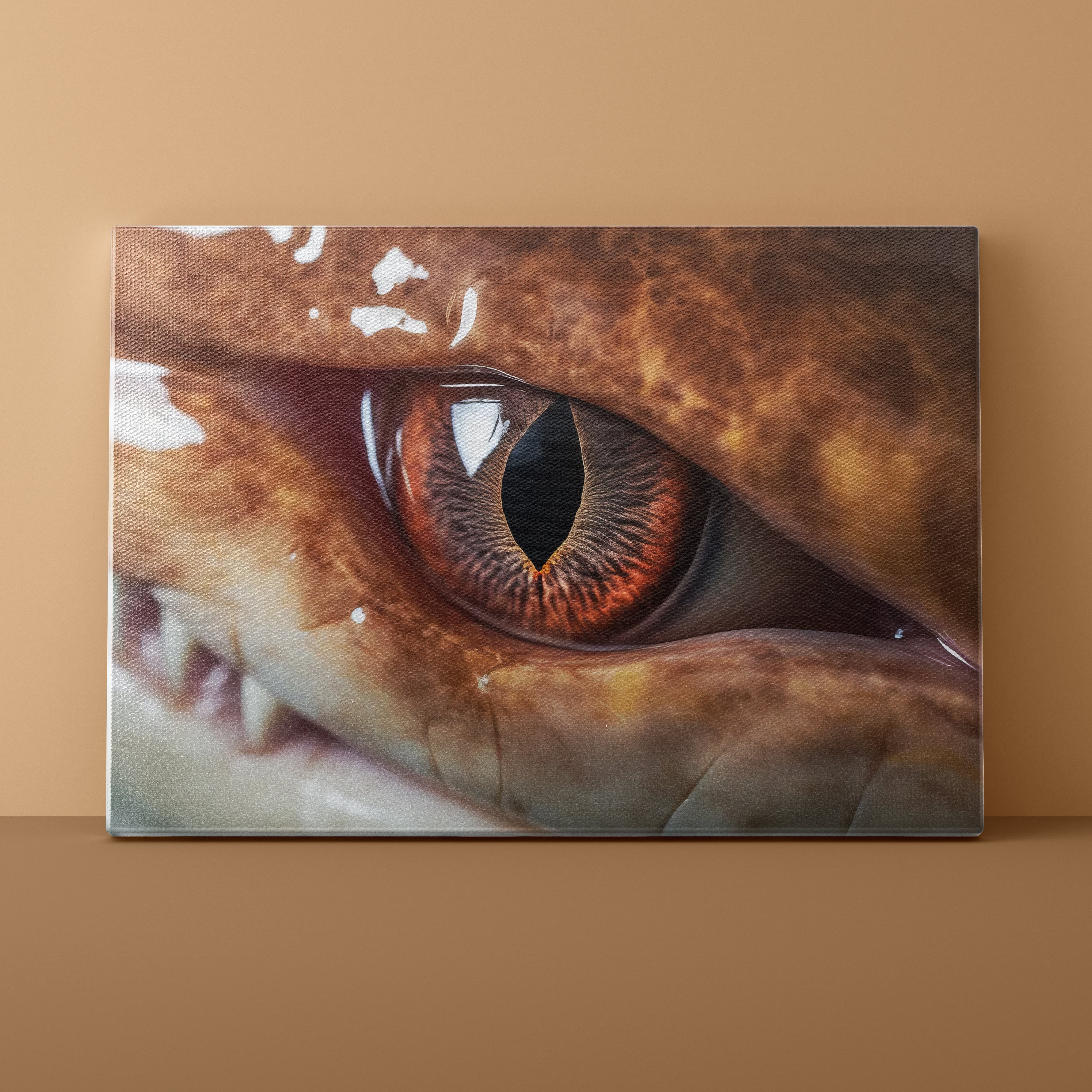 Close-up of a snake's eye on a beige background