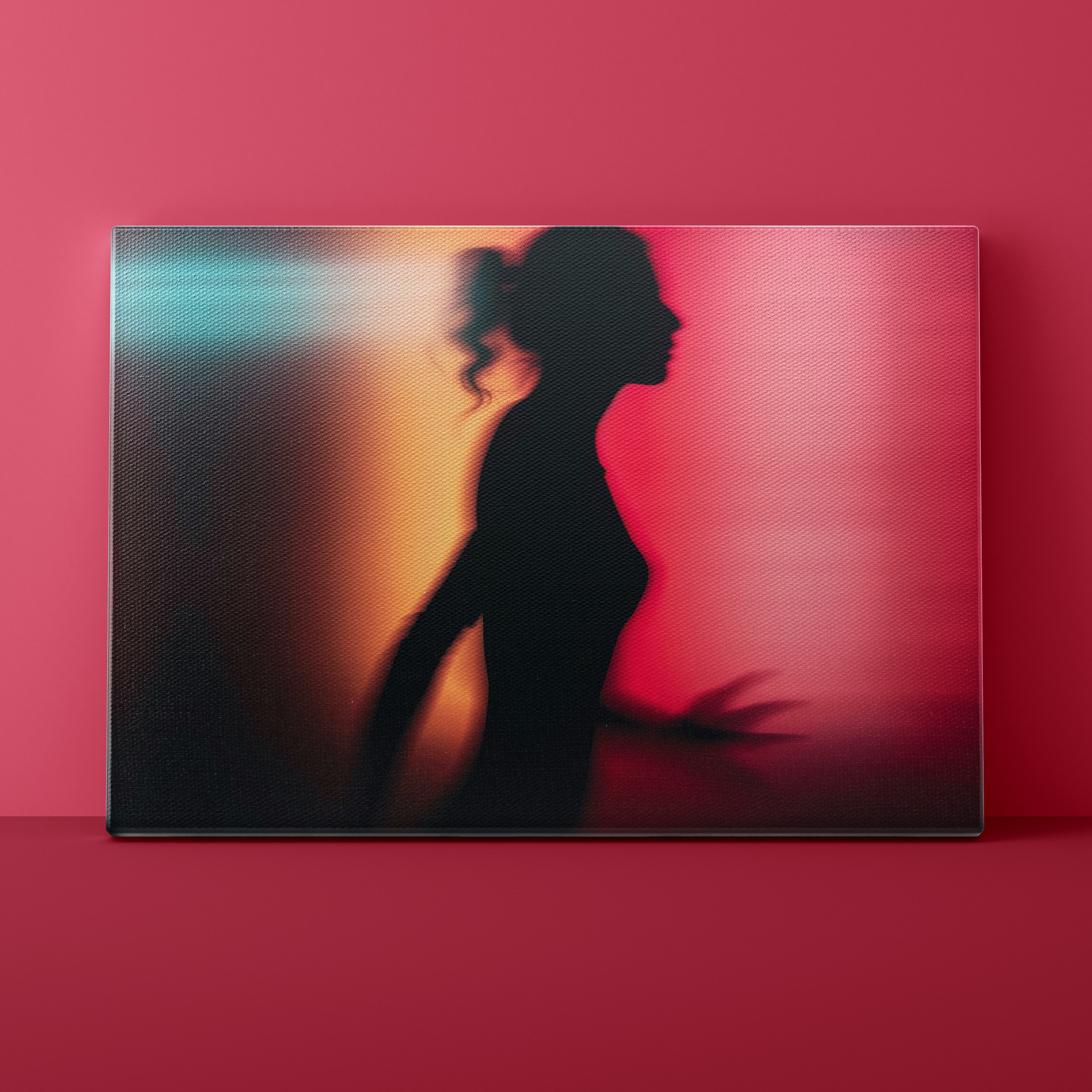 Silhouette of a person against a red background