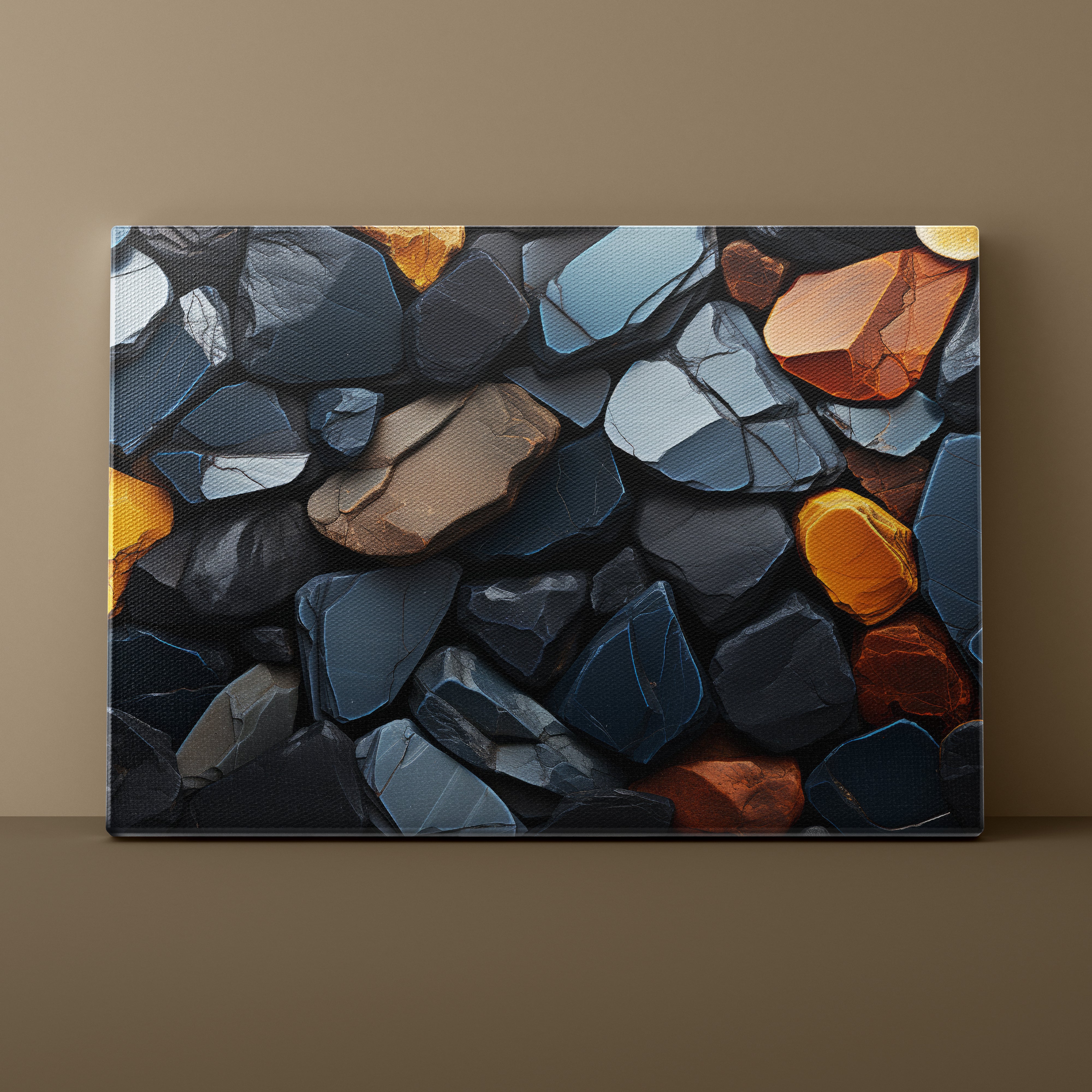 Canvas print of a textured stone pattern on a brown wall