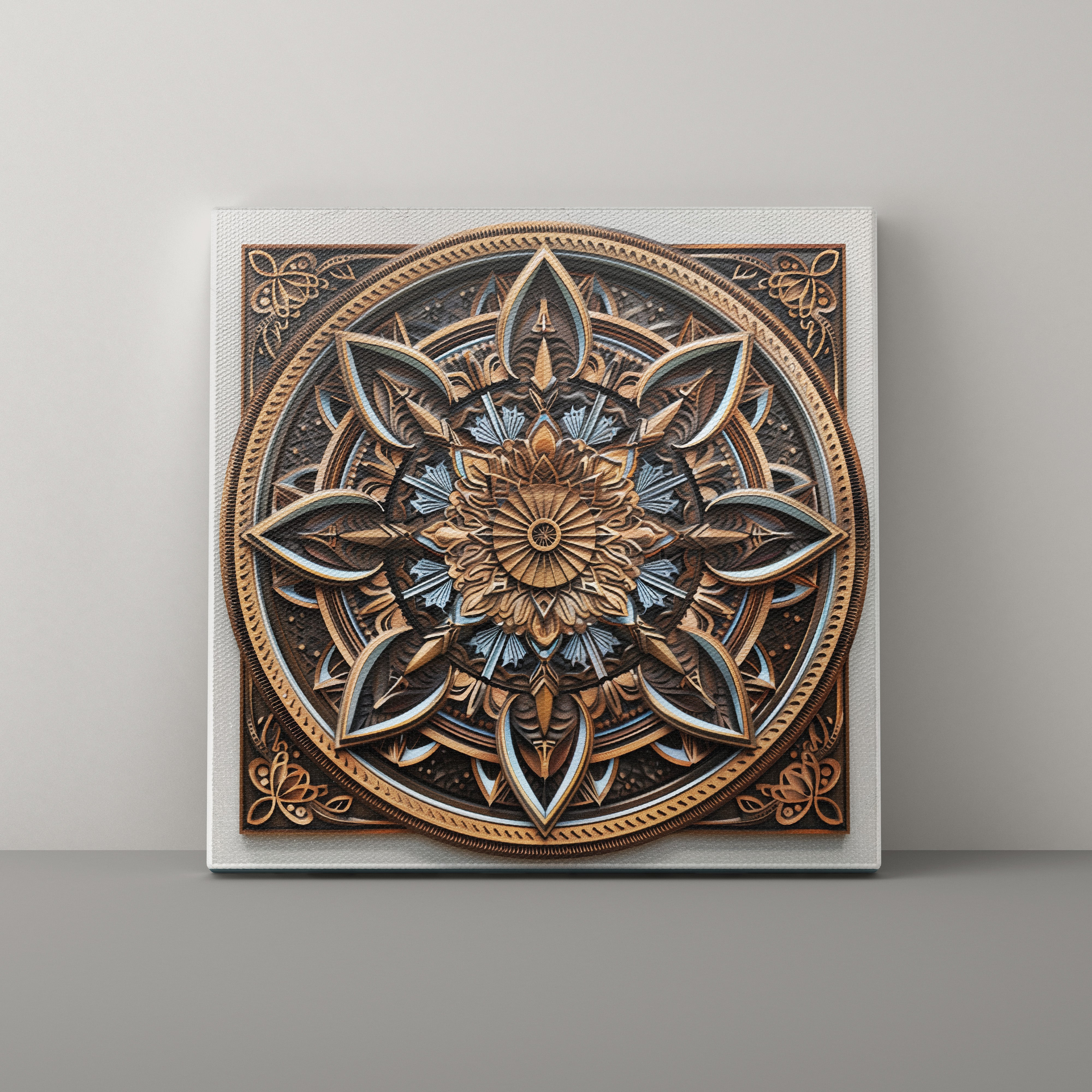 Decorative wall art with intricate mandala design on a plain background