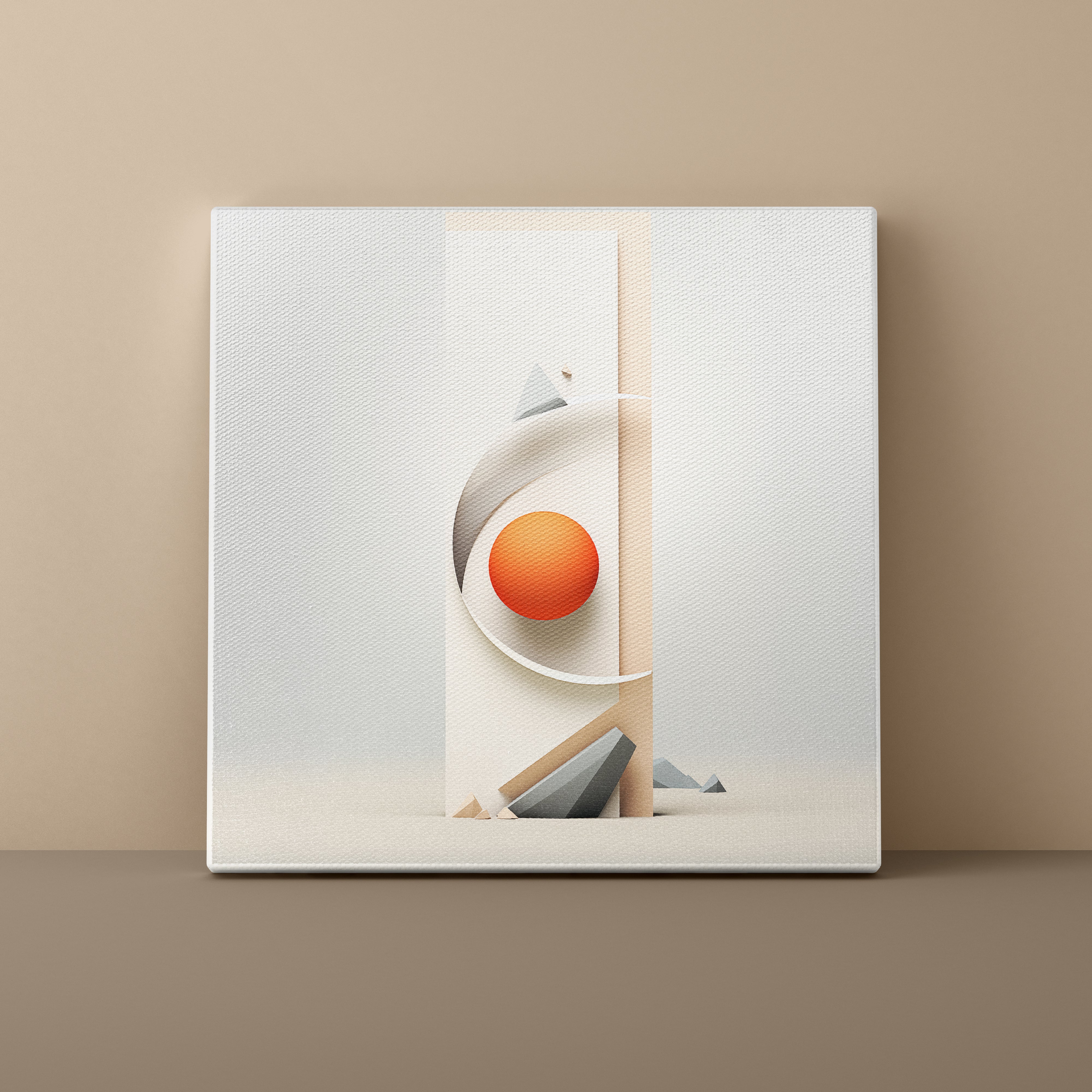 Abstract art piece with geometric shapes on a beige background