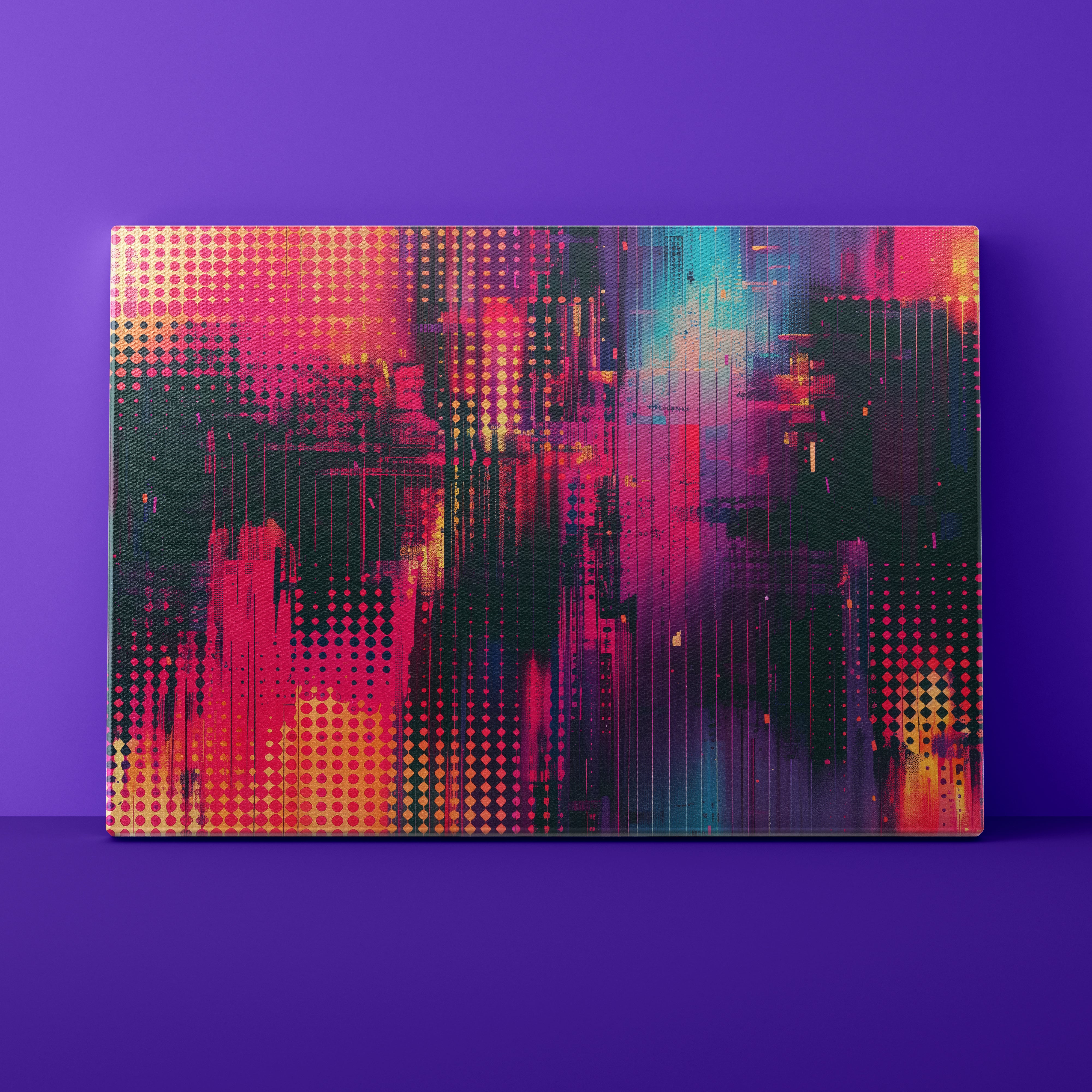 Abstract multicolored painting on a purple background