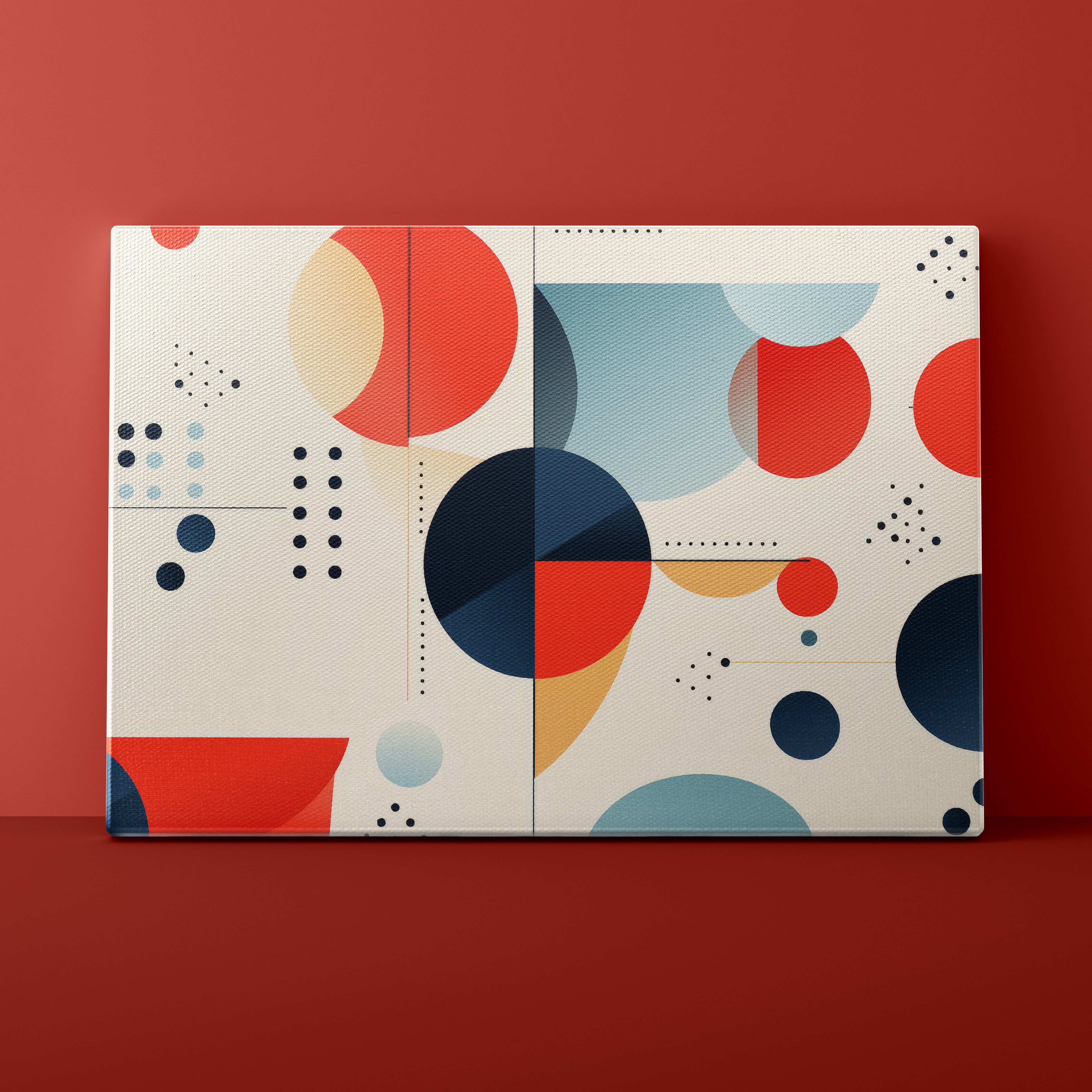 Product packaging with geometric pattern on a red background