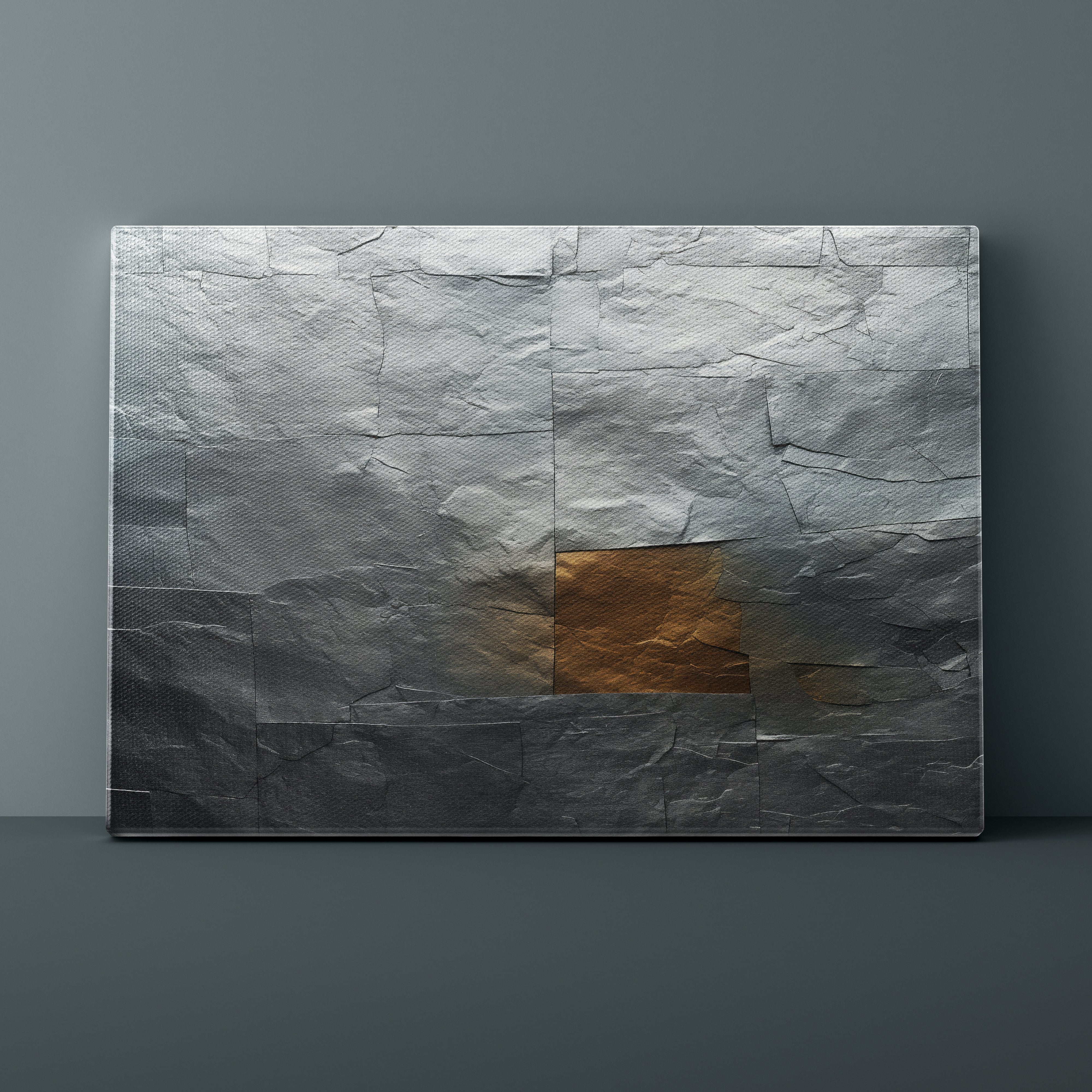 Textured wall panel with a gold square on a gray background