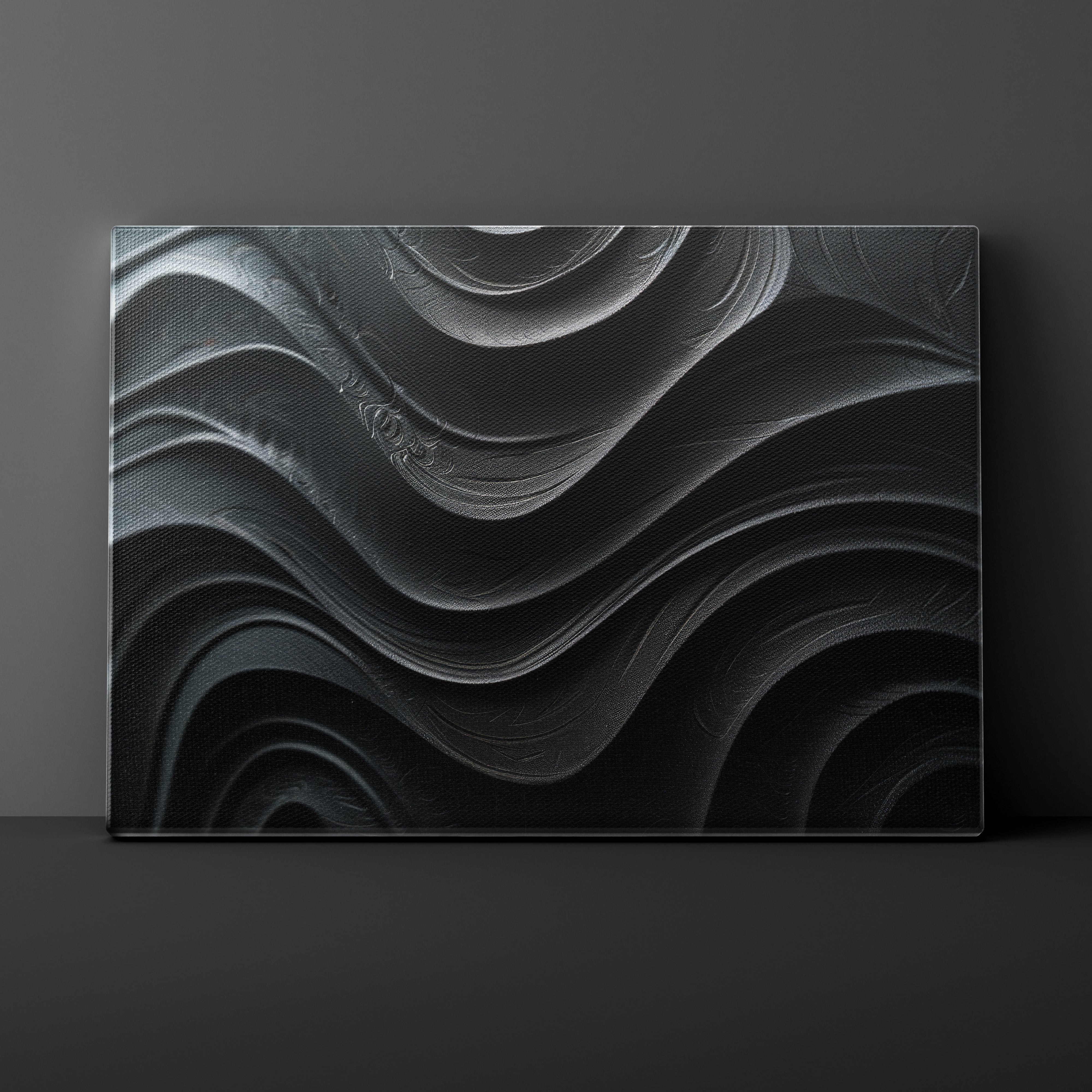 Abstract black and white wavy pattern on a dark background