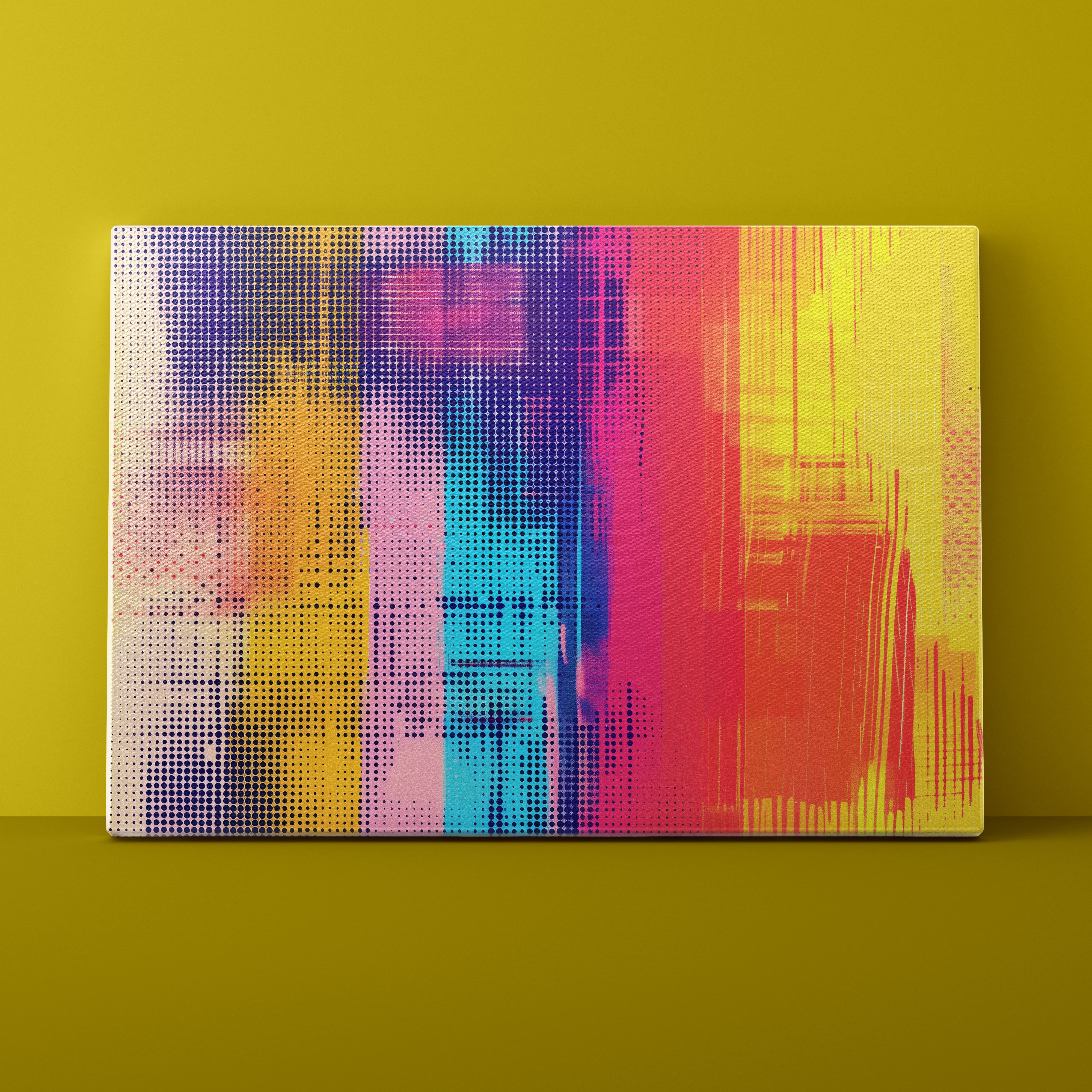 Colorful abstract painting on a yellow background