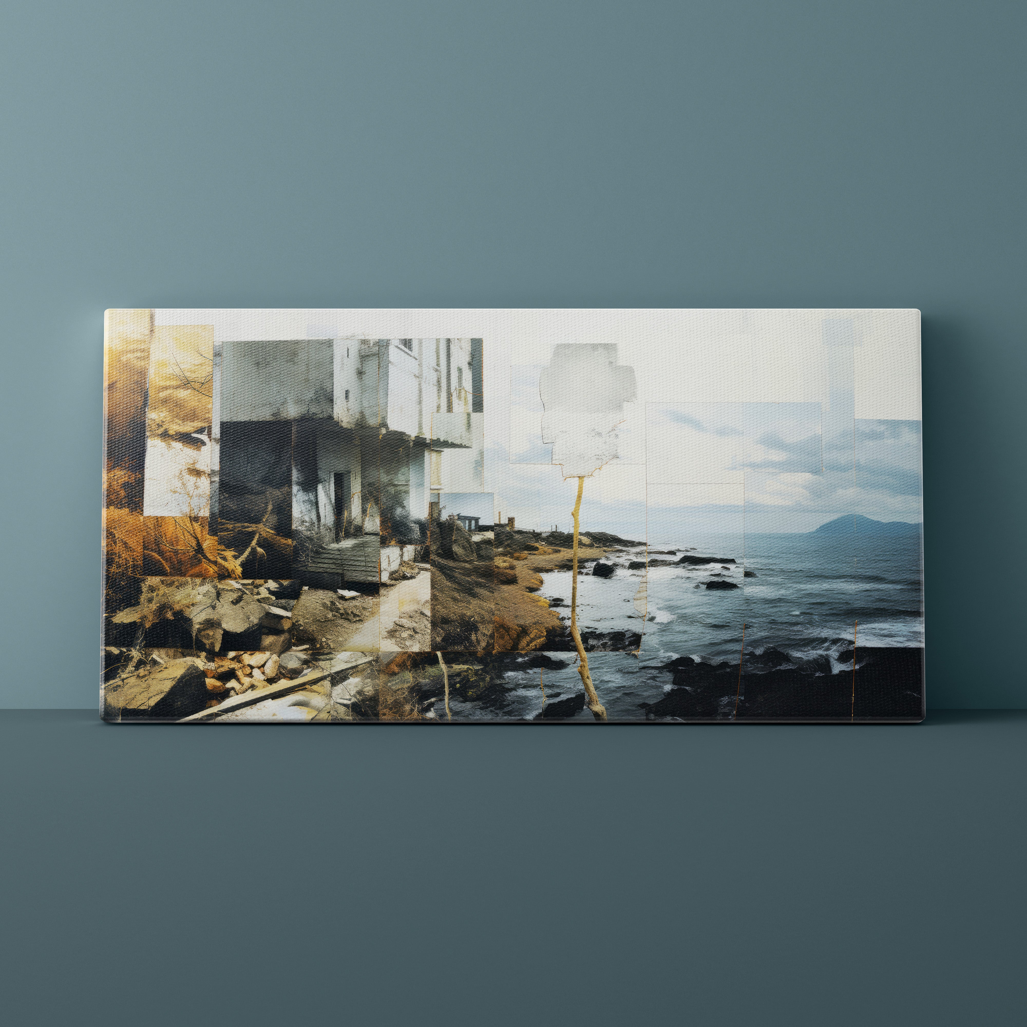 Abstract art piece on a dark gray wall