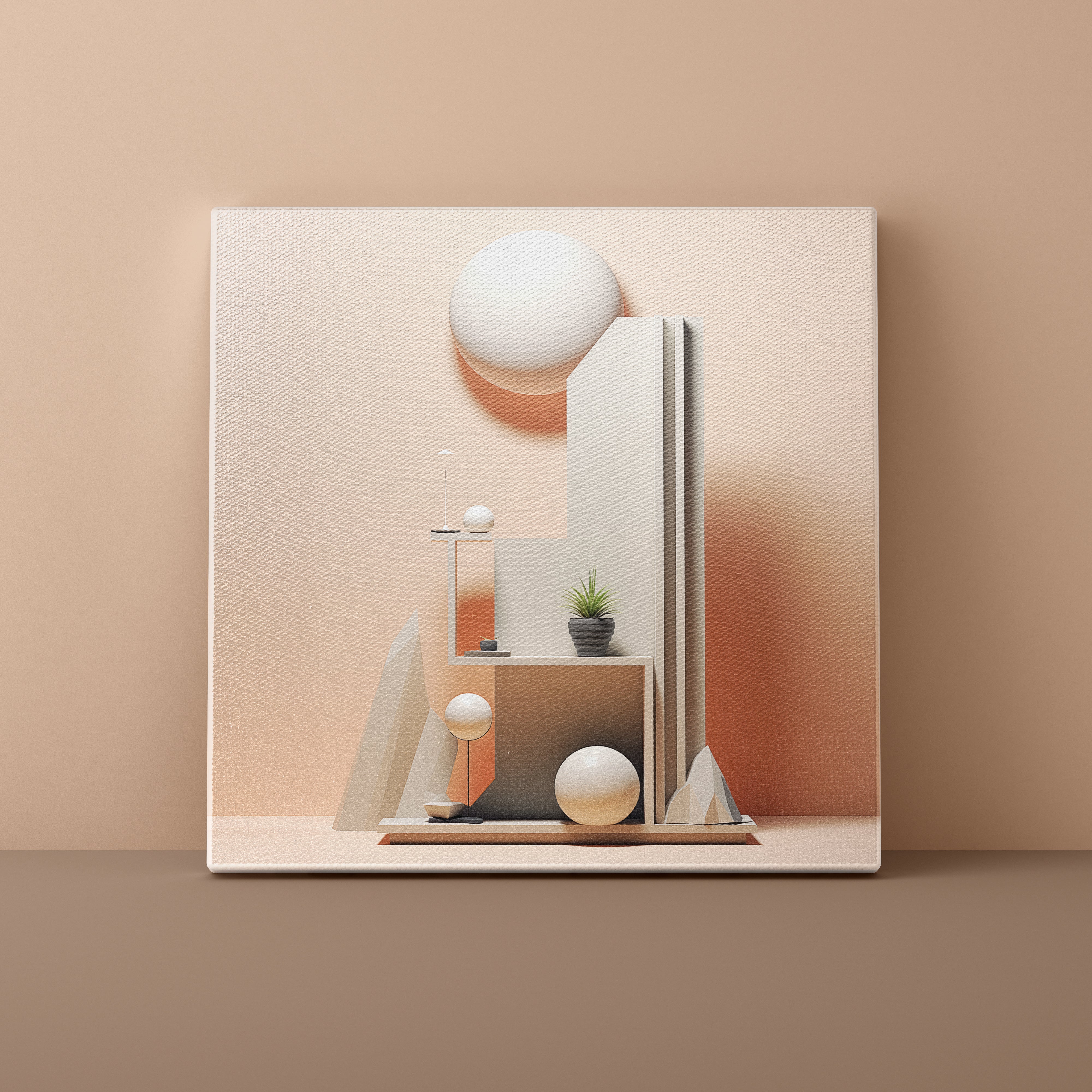 Abstract art piece with geometric shapes on a beige background