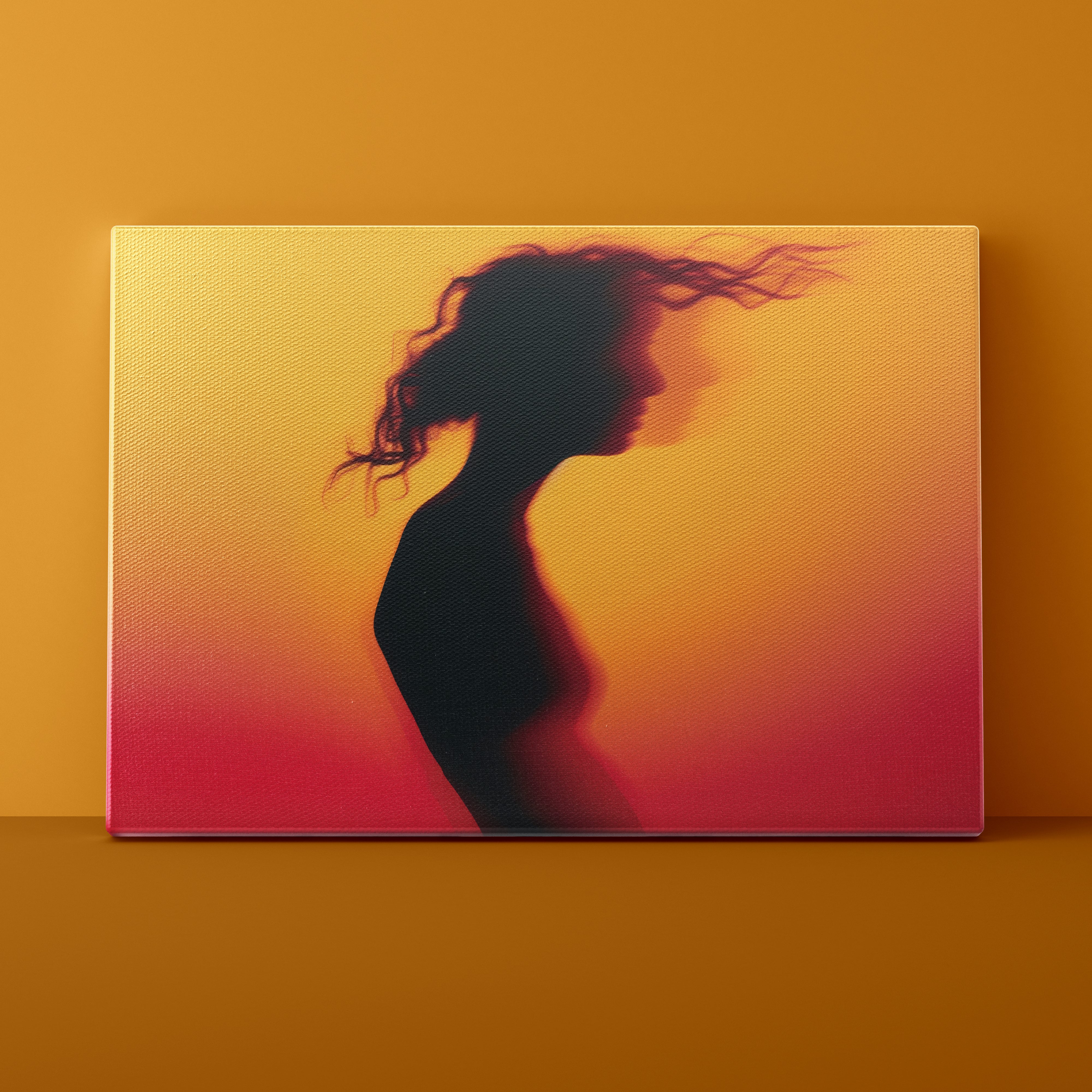 Silhouette of a person against a gradient background with warm colors