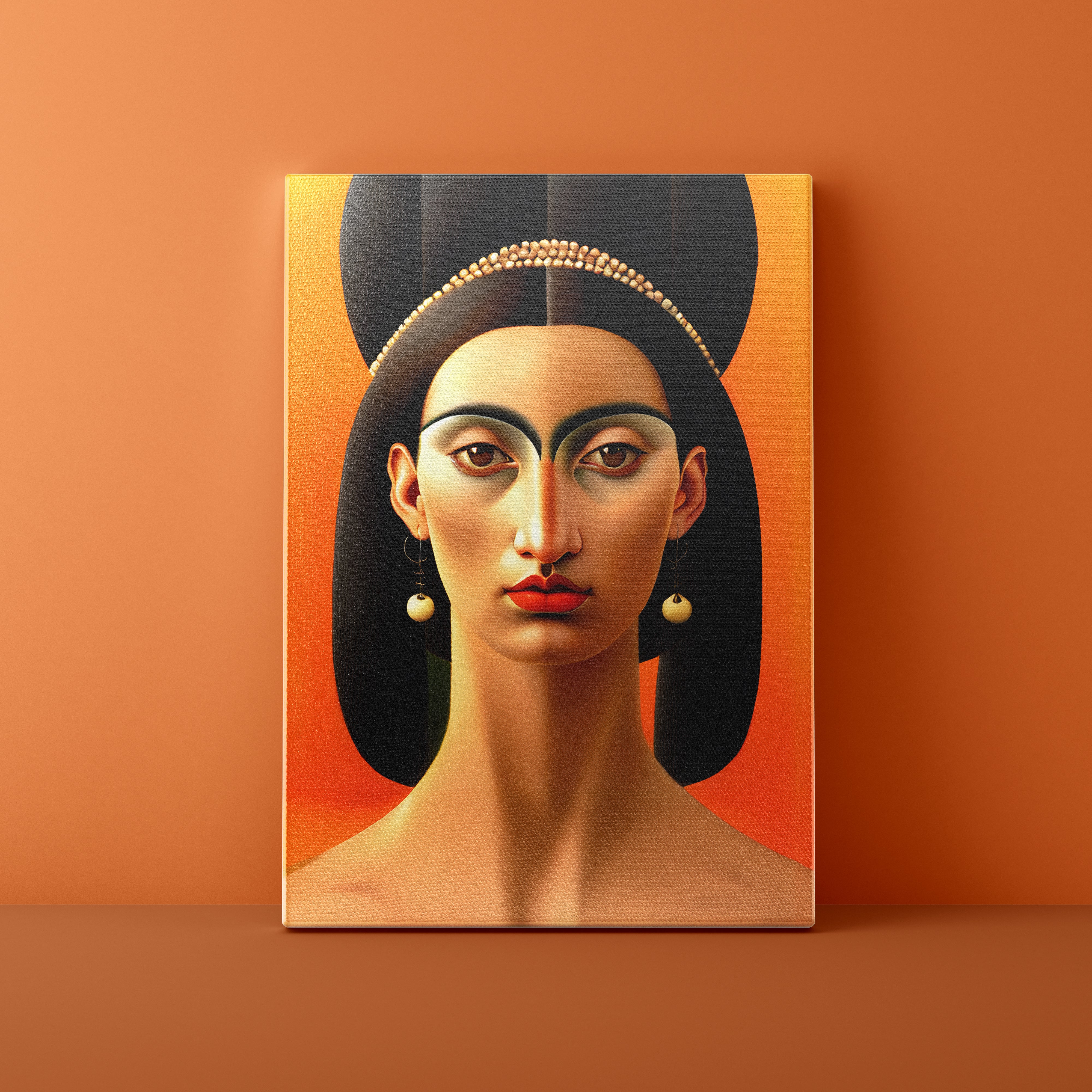 Canvas print of a stylized portrait against an orange background