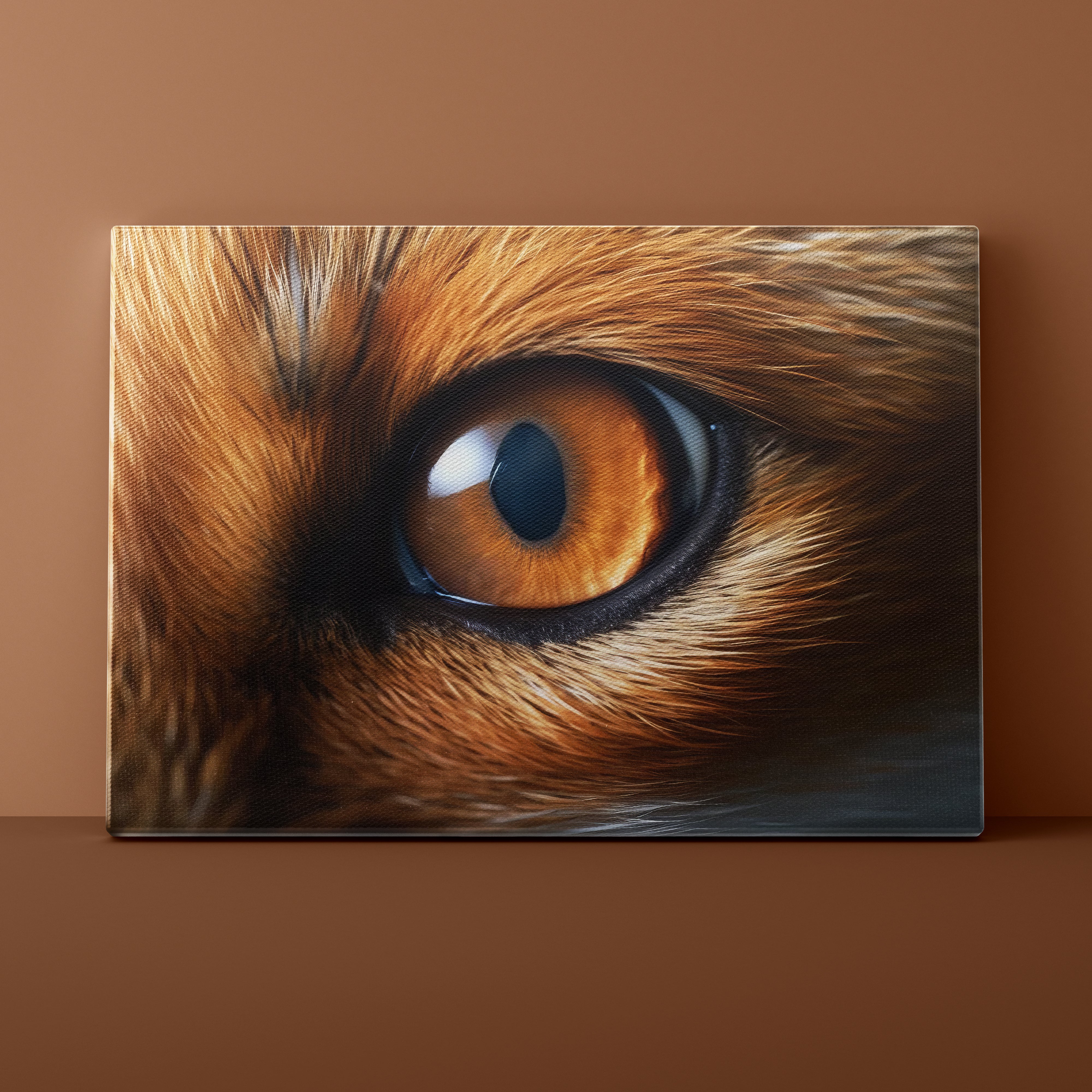 Close-up of an fox's eye on a brown background