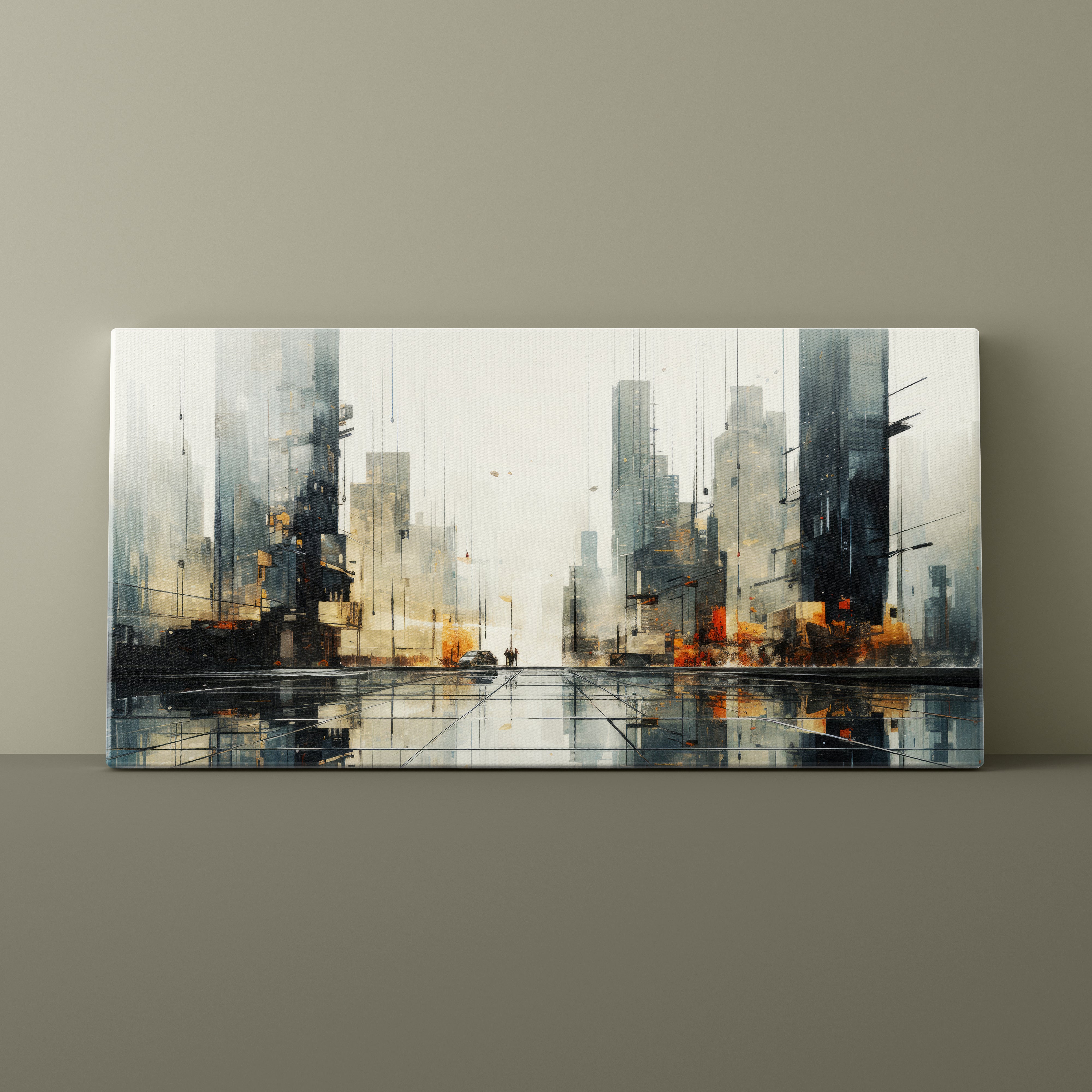 Abstract cityscape painting on a wall