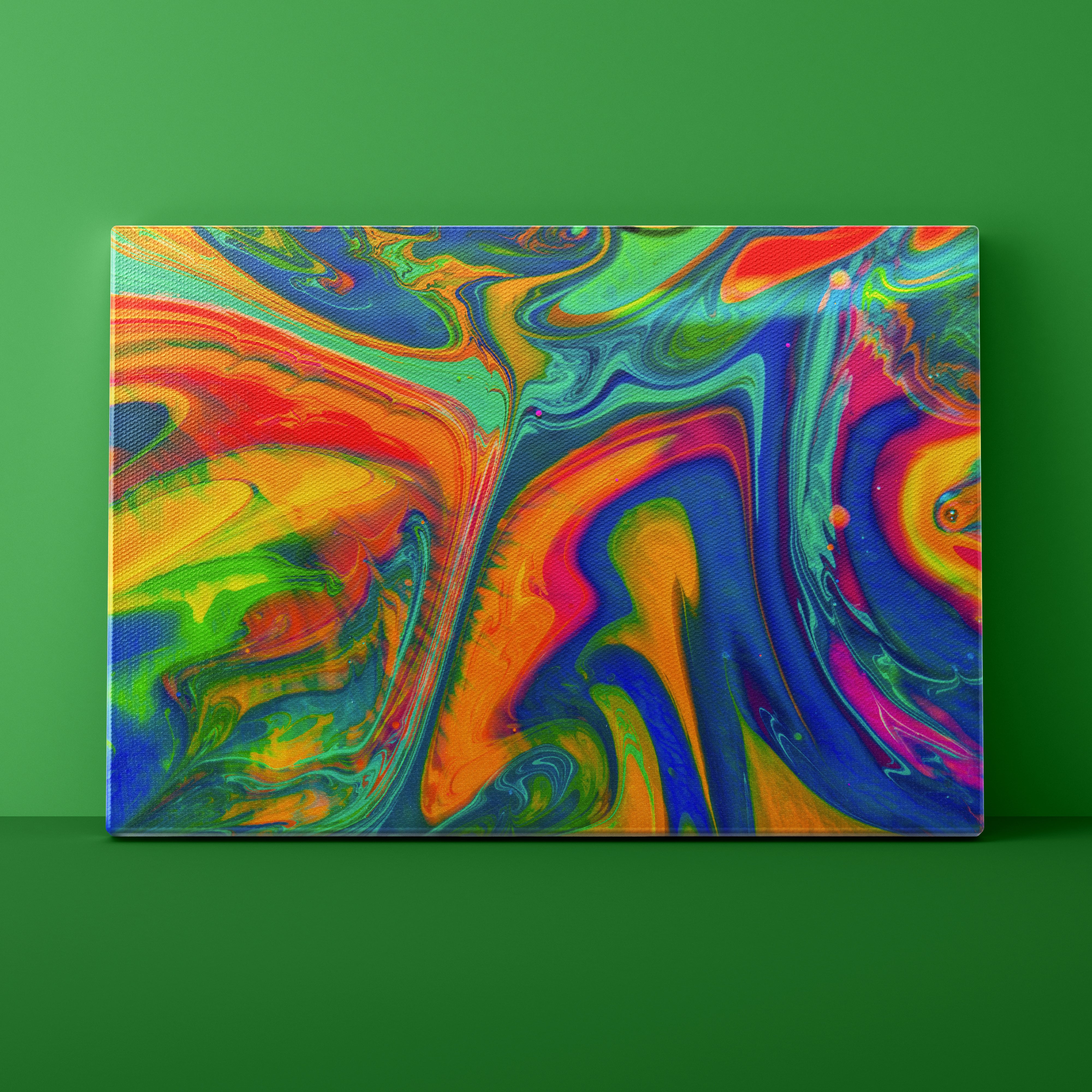 Colorful abstract painting on a green background