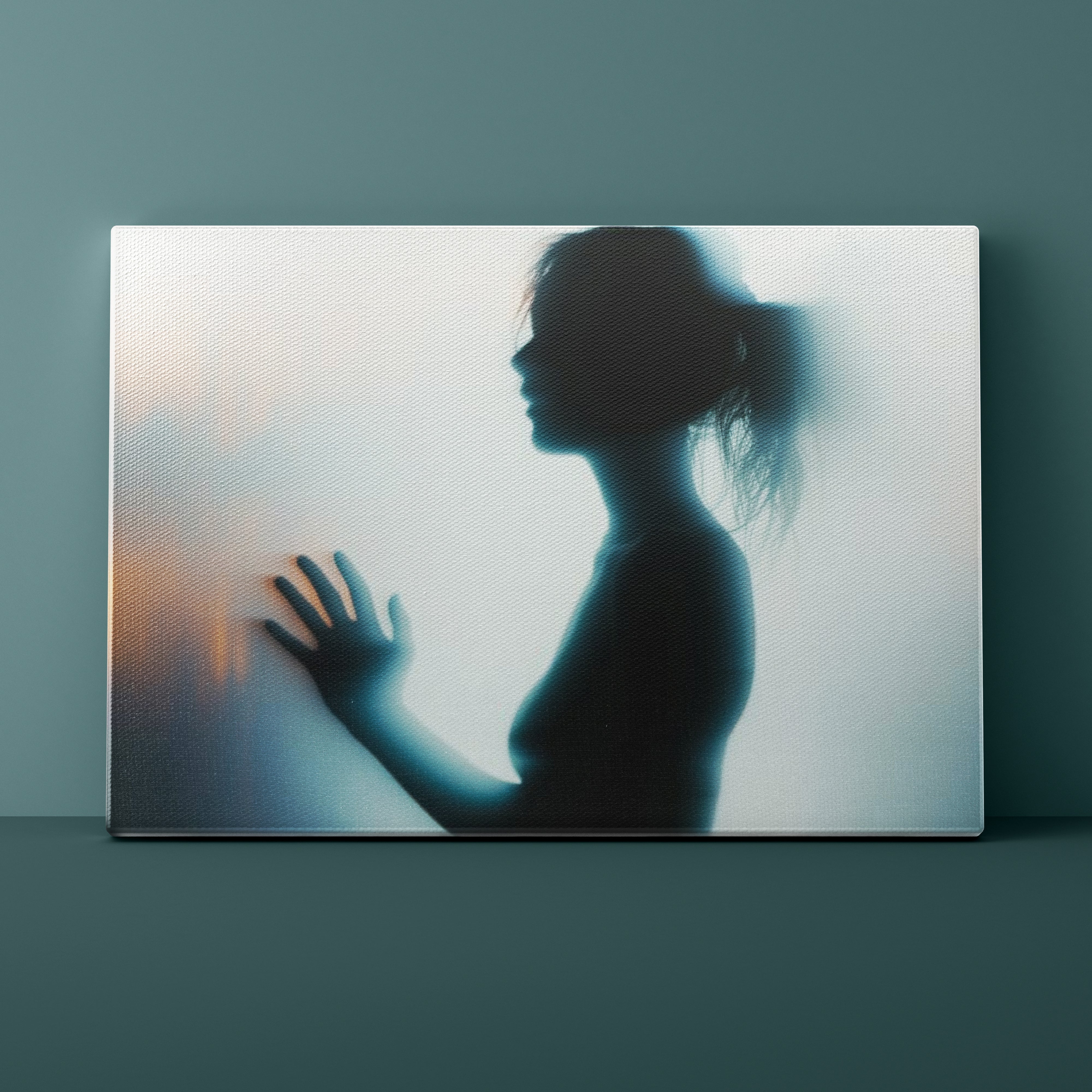 Silhouette of a person against a textured white background