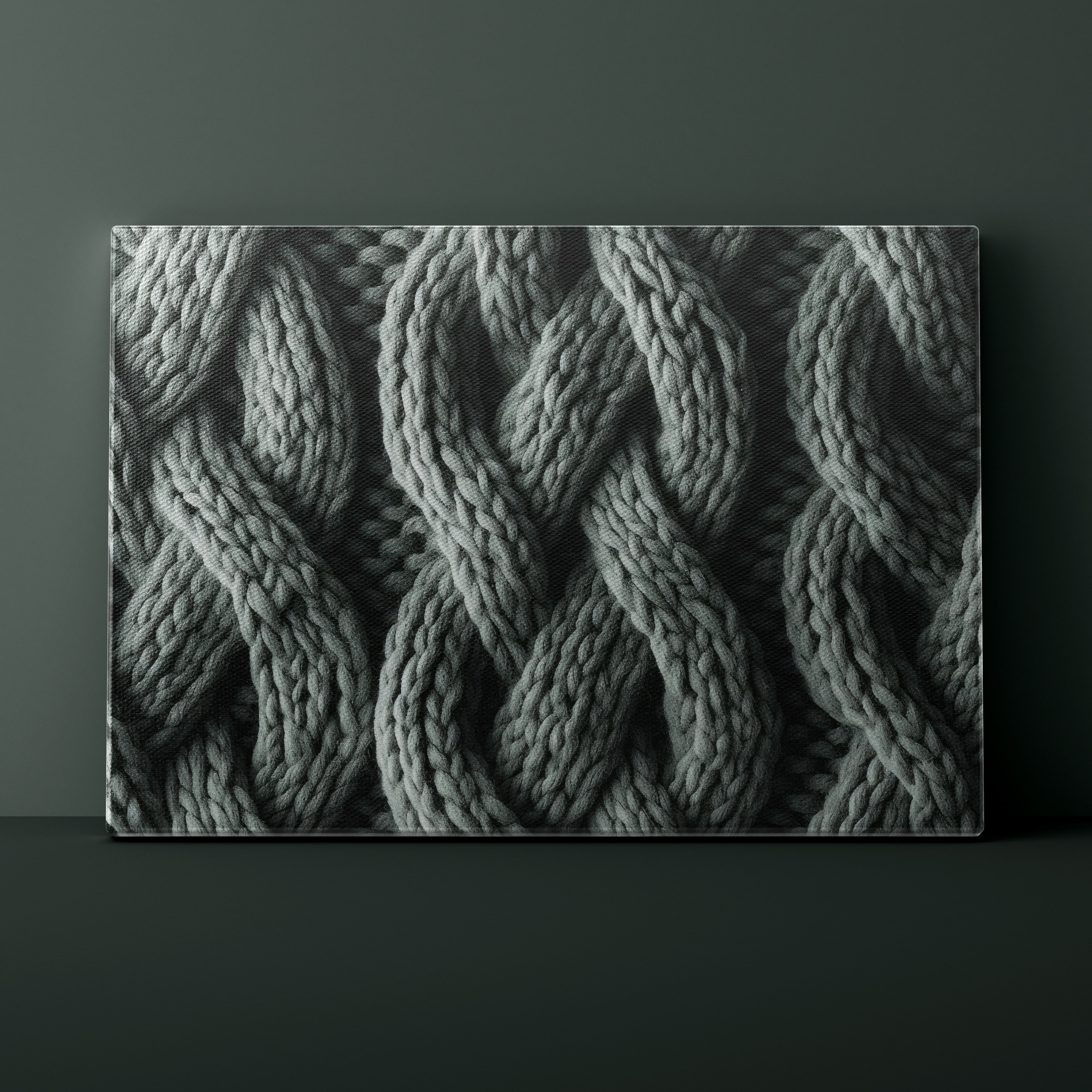 Close-up of a textured fabric pattern with braided design on a dark background