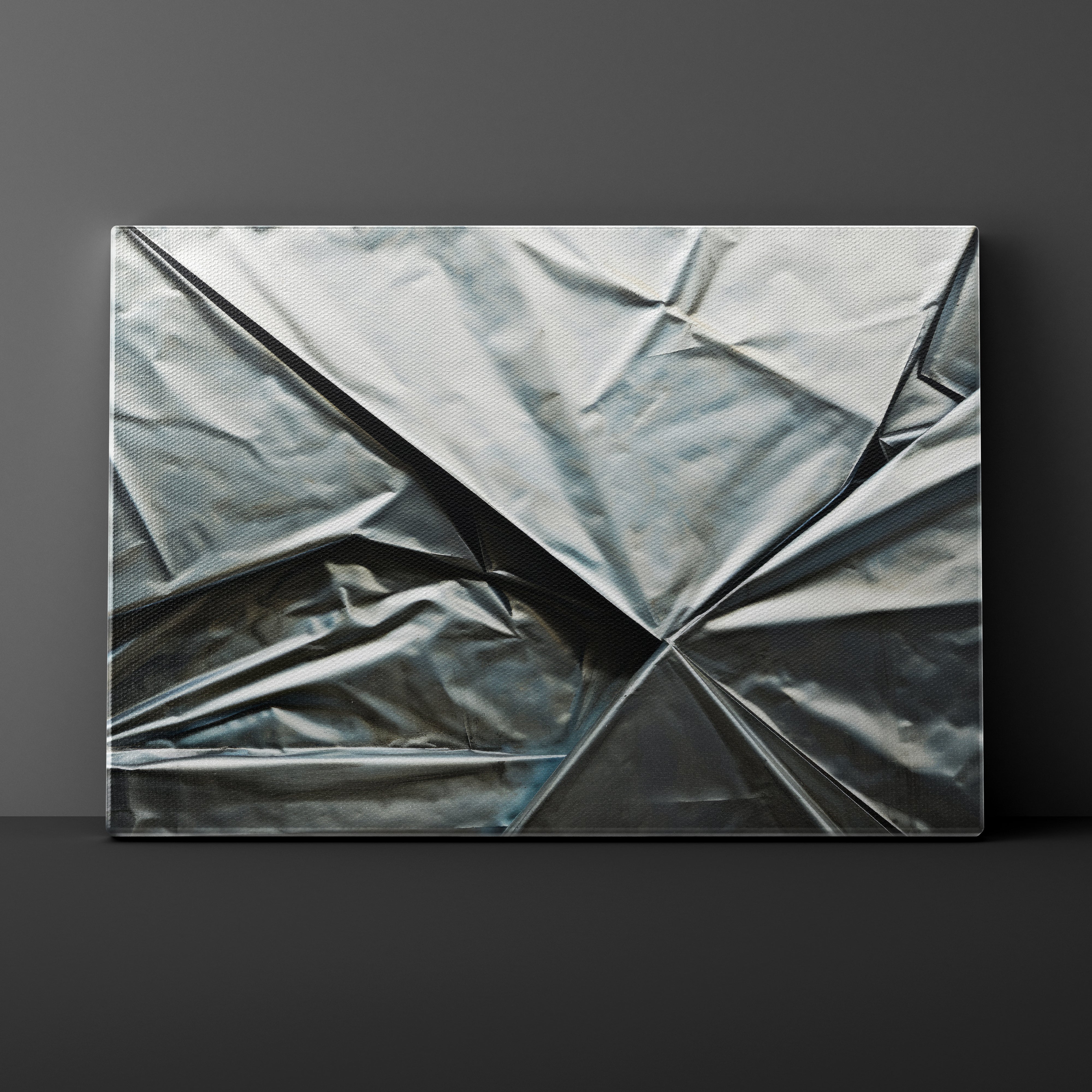 Abstract art piece with crumpled paper texture on a dark background