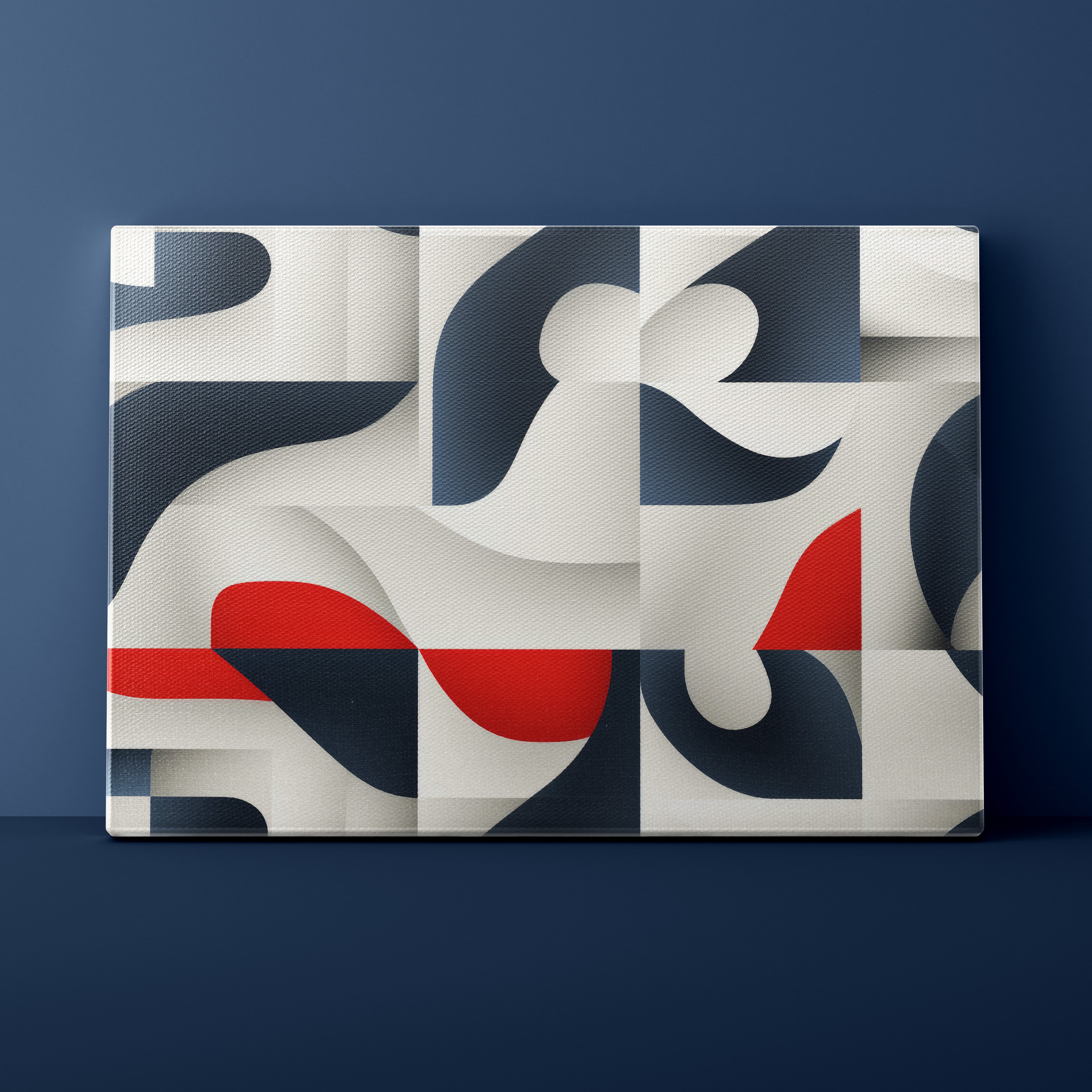 Abstract geometric design on a rectangular canvas against a dark blue background