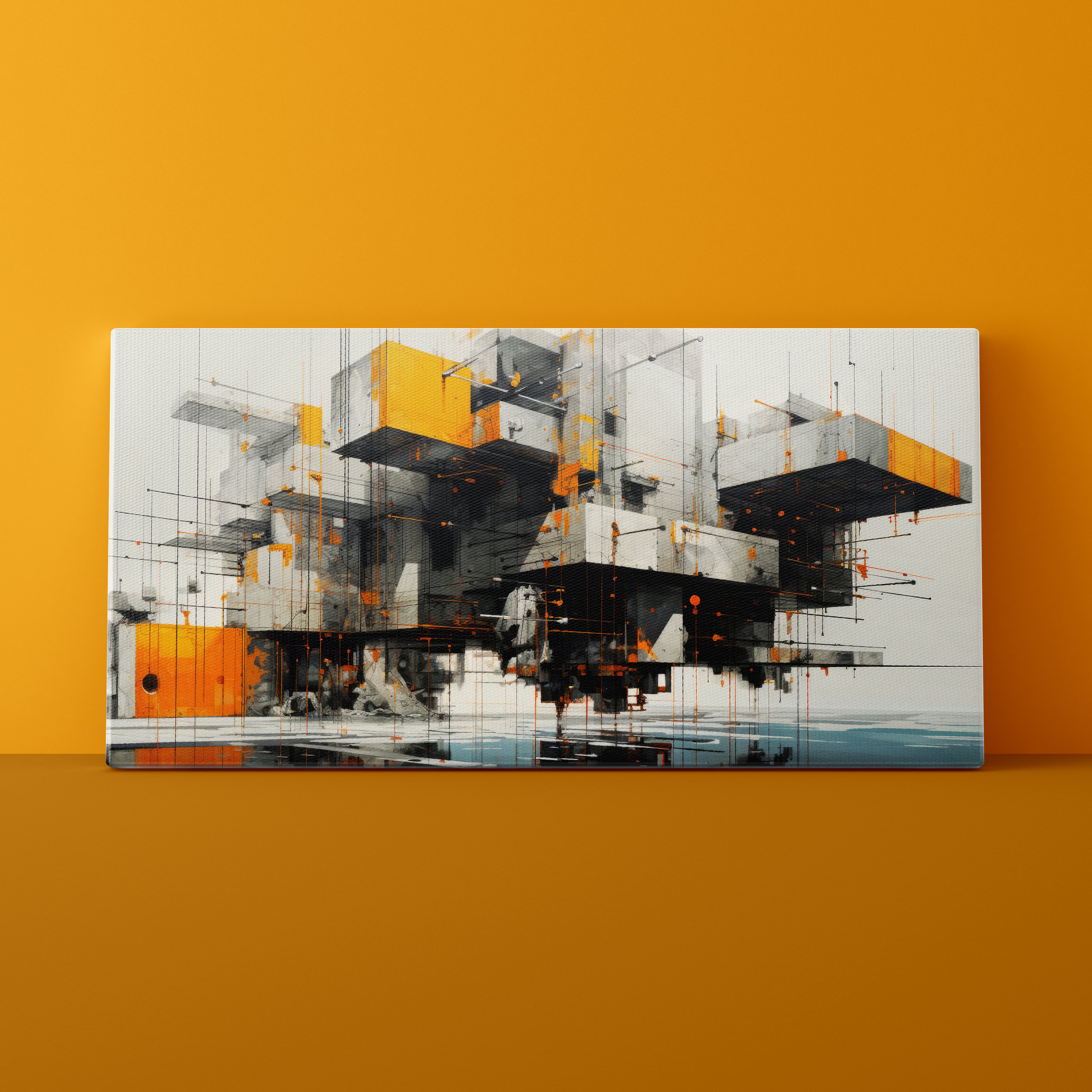 Abstract art piece on a yellow wall