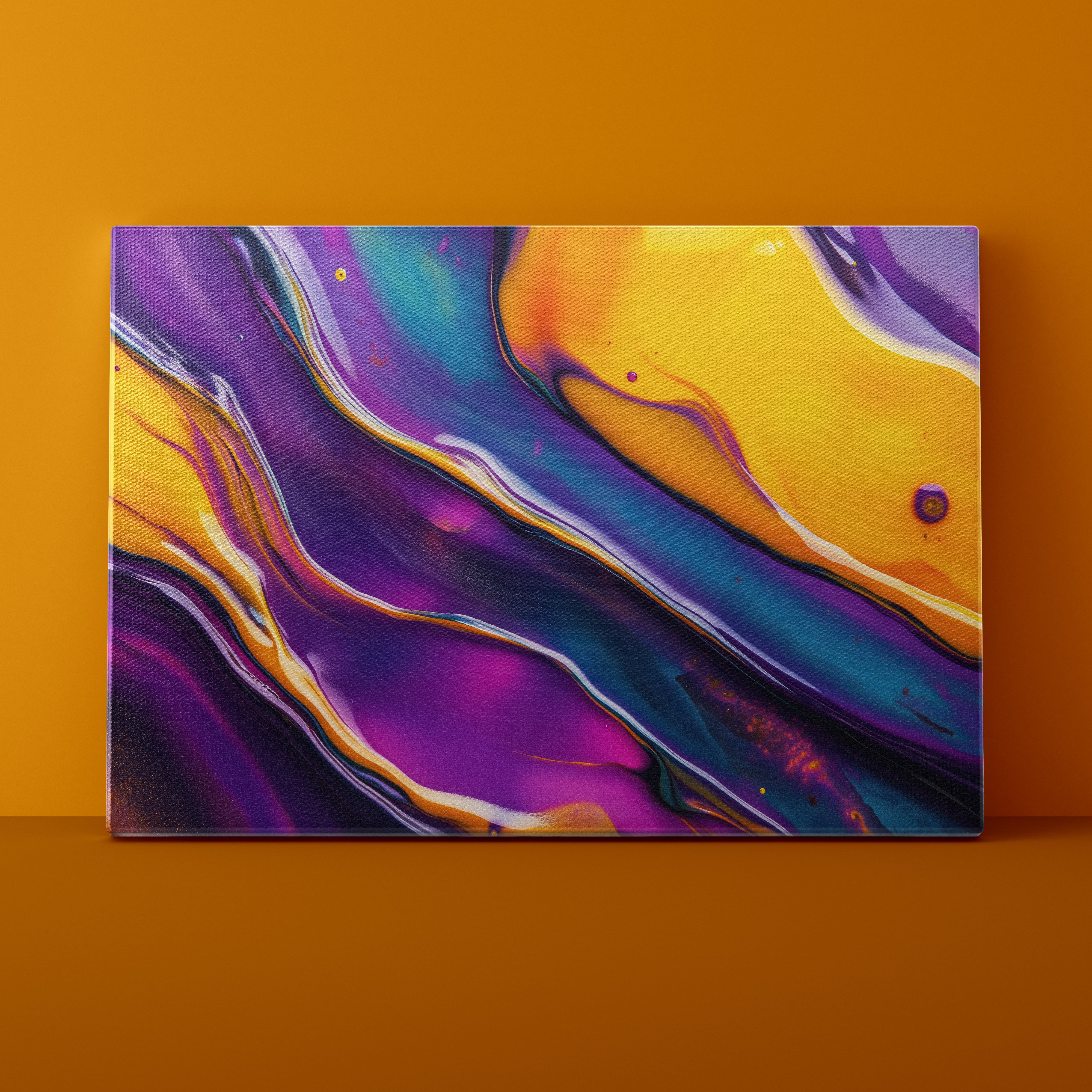 Abstract artwork with vibrant colors on a brown background