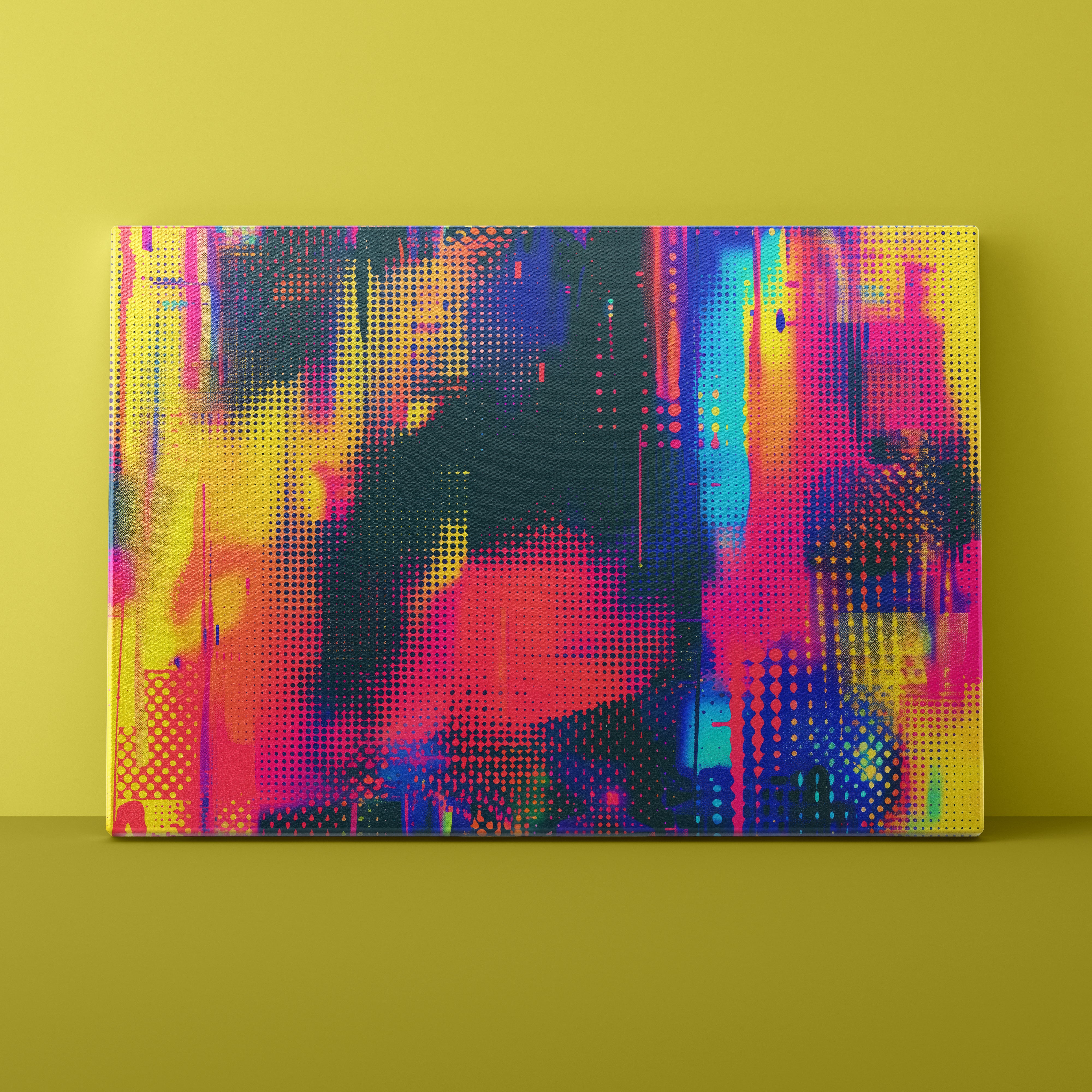 Colorful abstract painting on a green wall