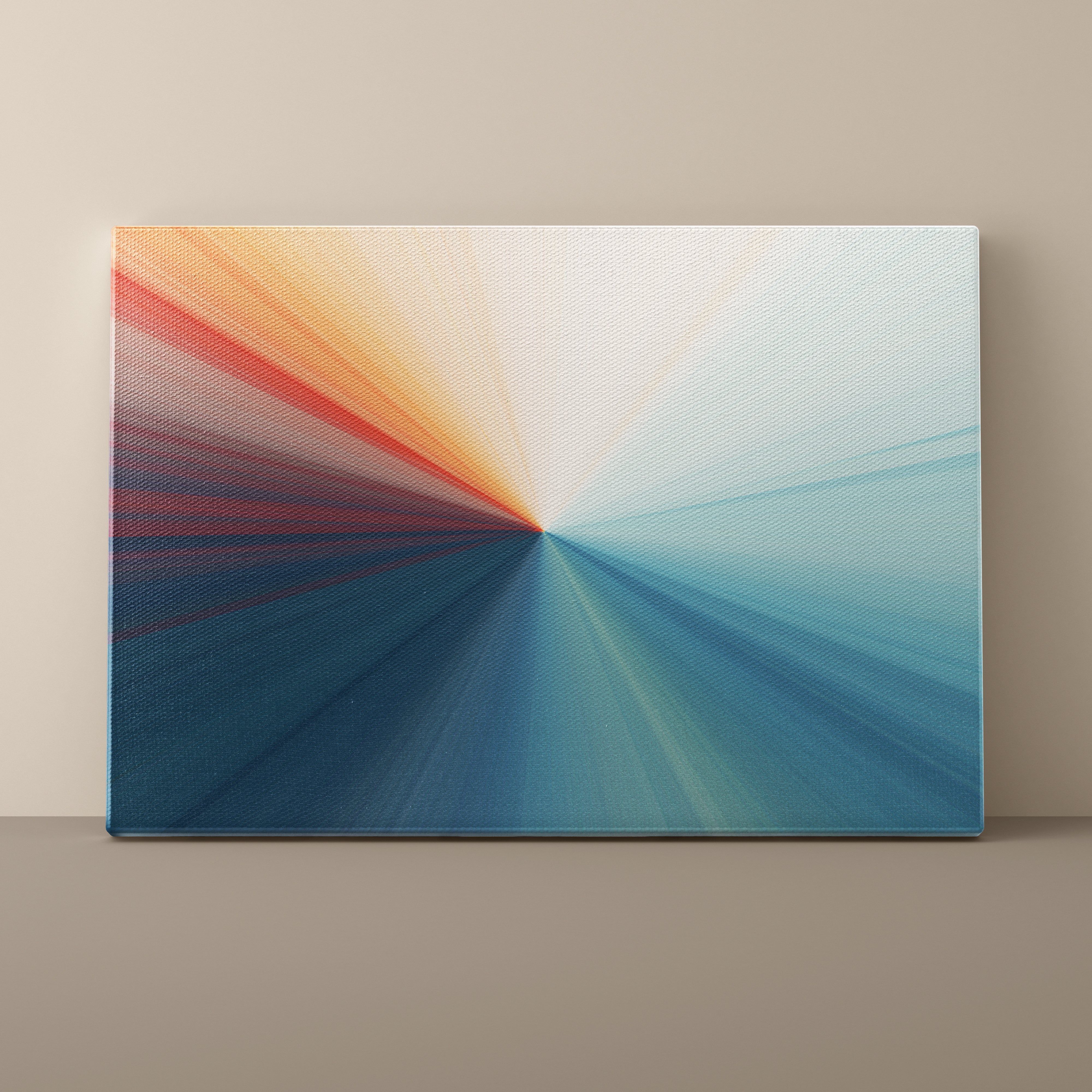 Abstract art piece with a gradient of colors on a beige background