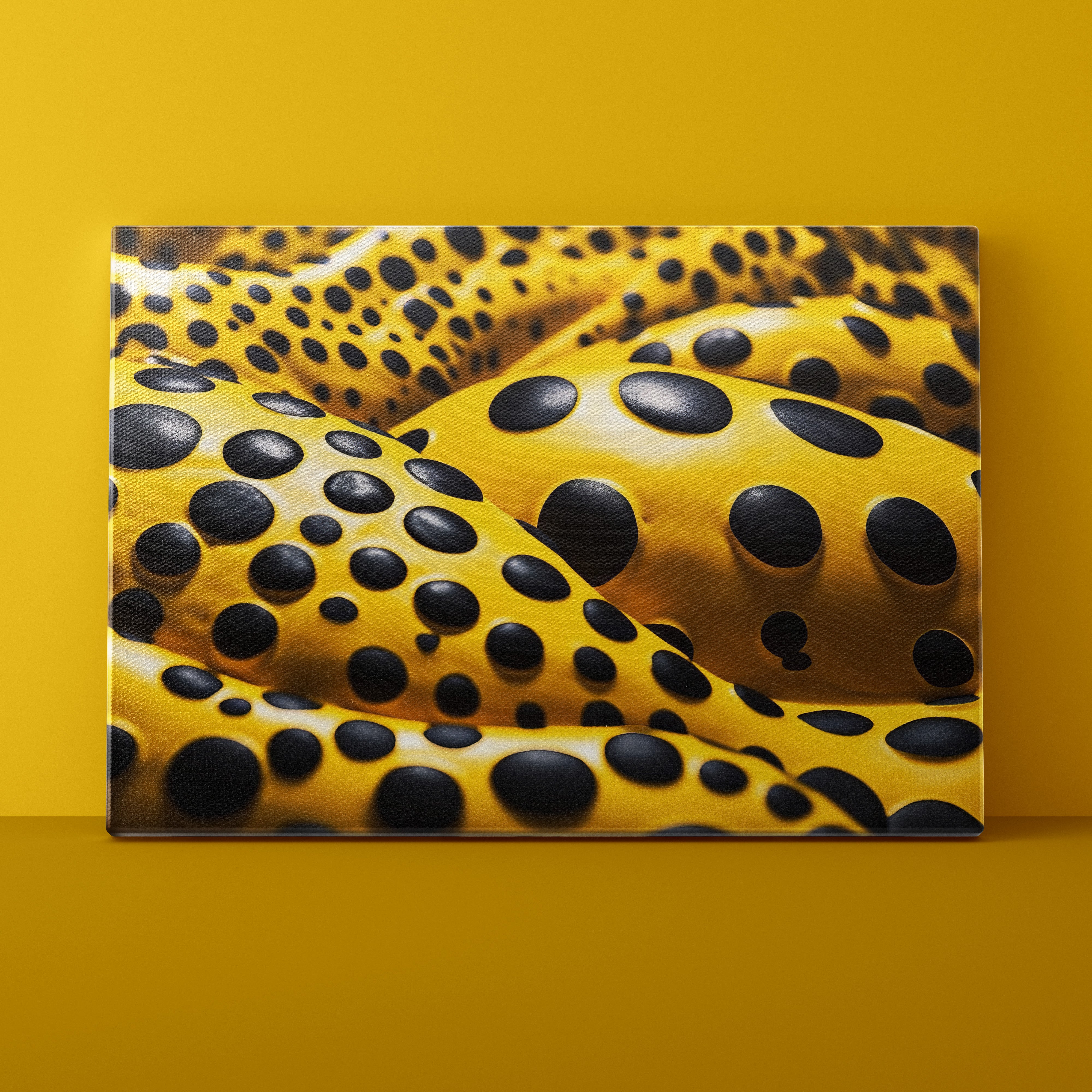 Canvas print of a yellow and black spotted pattern on a yellow background
