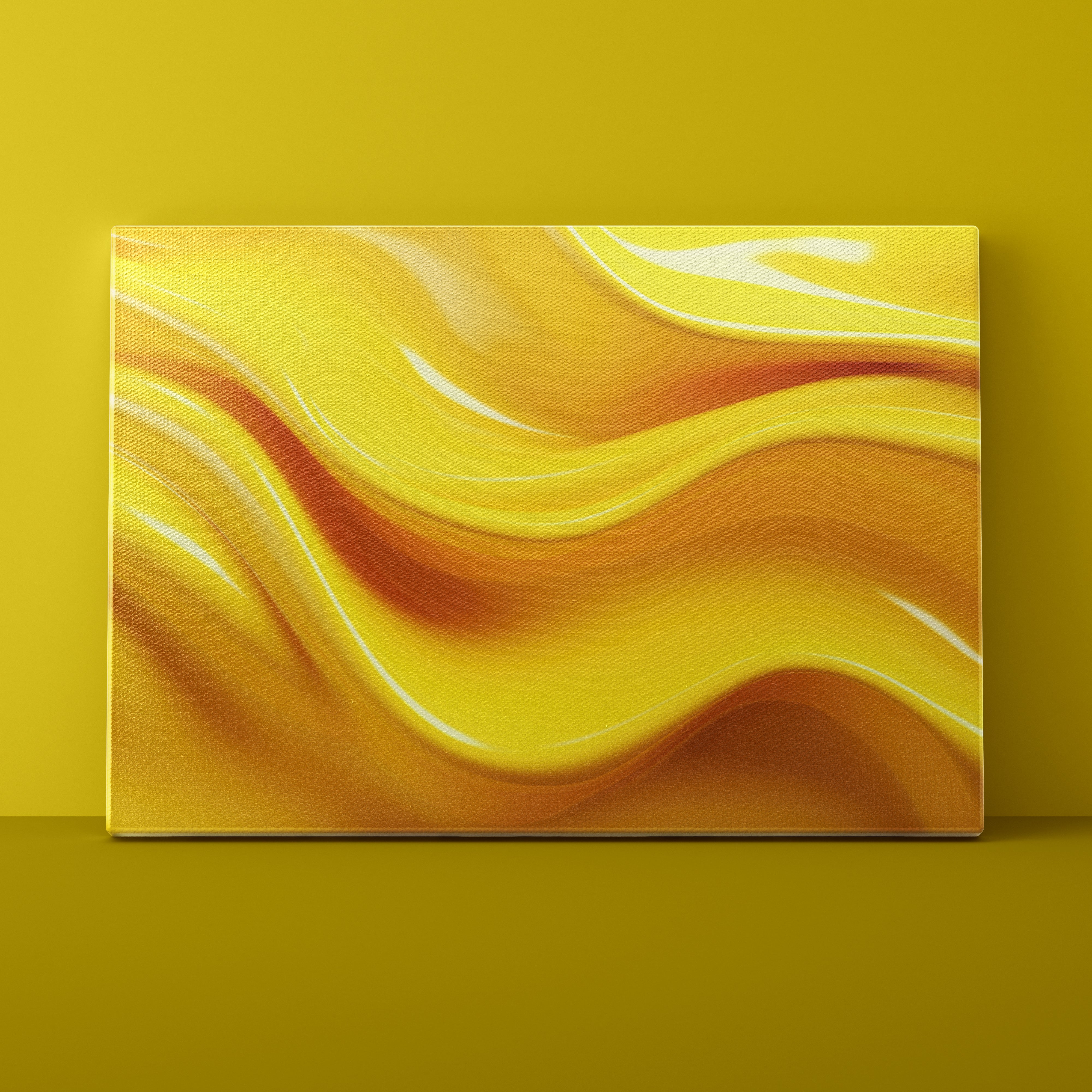 Abstract yellow and orange wavy painting on a yellow background