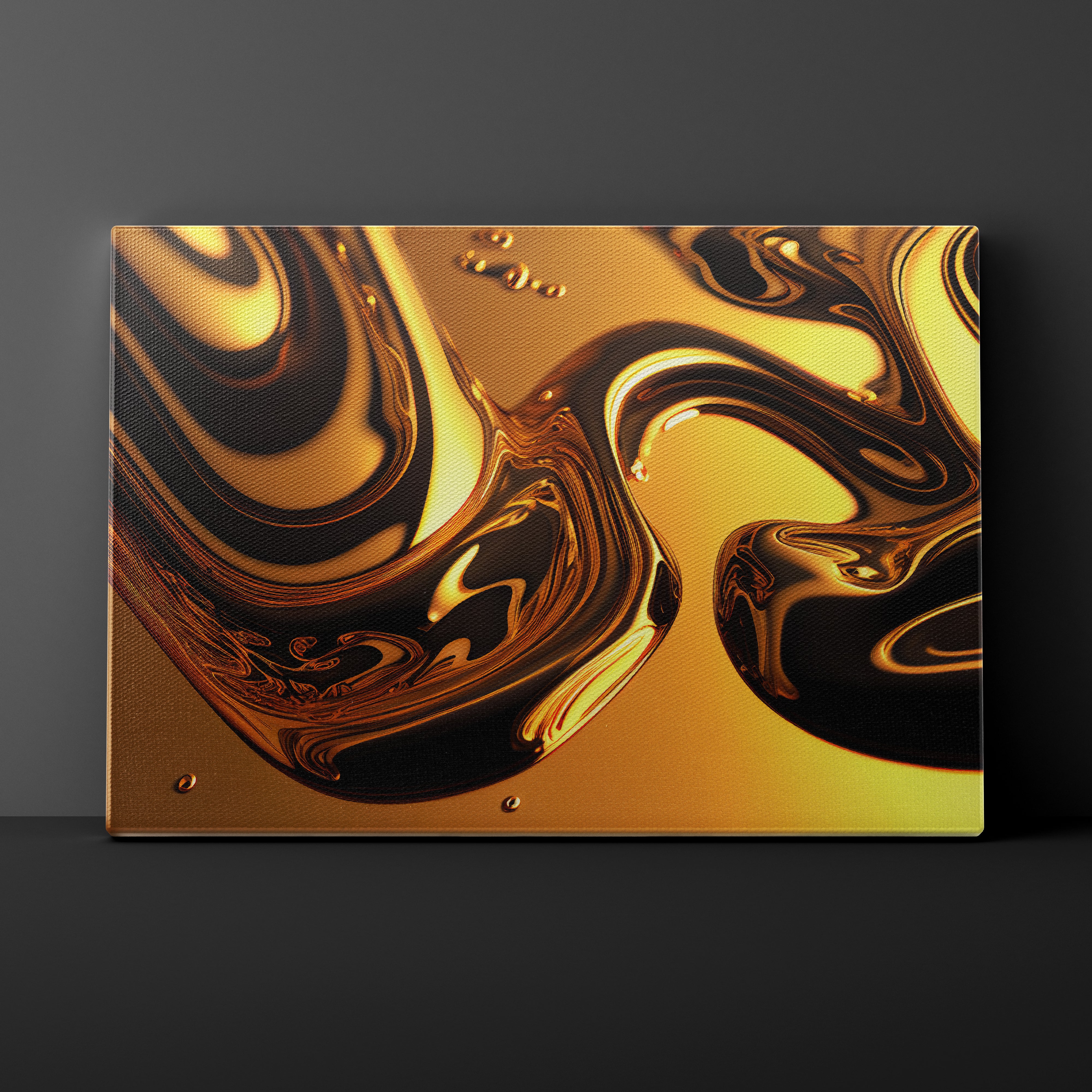 Abstract art piece with gold and black colors on a dark background