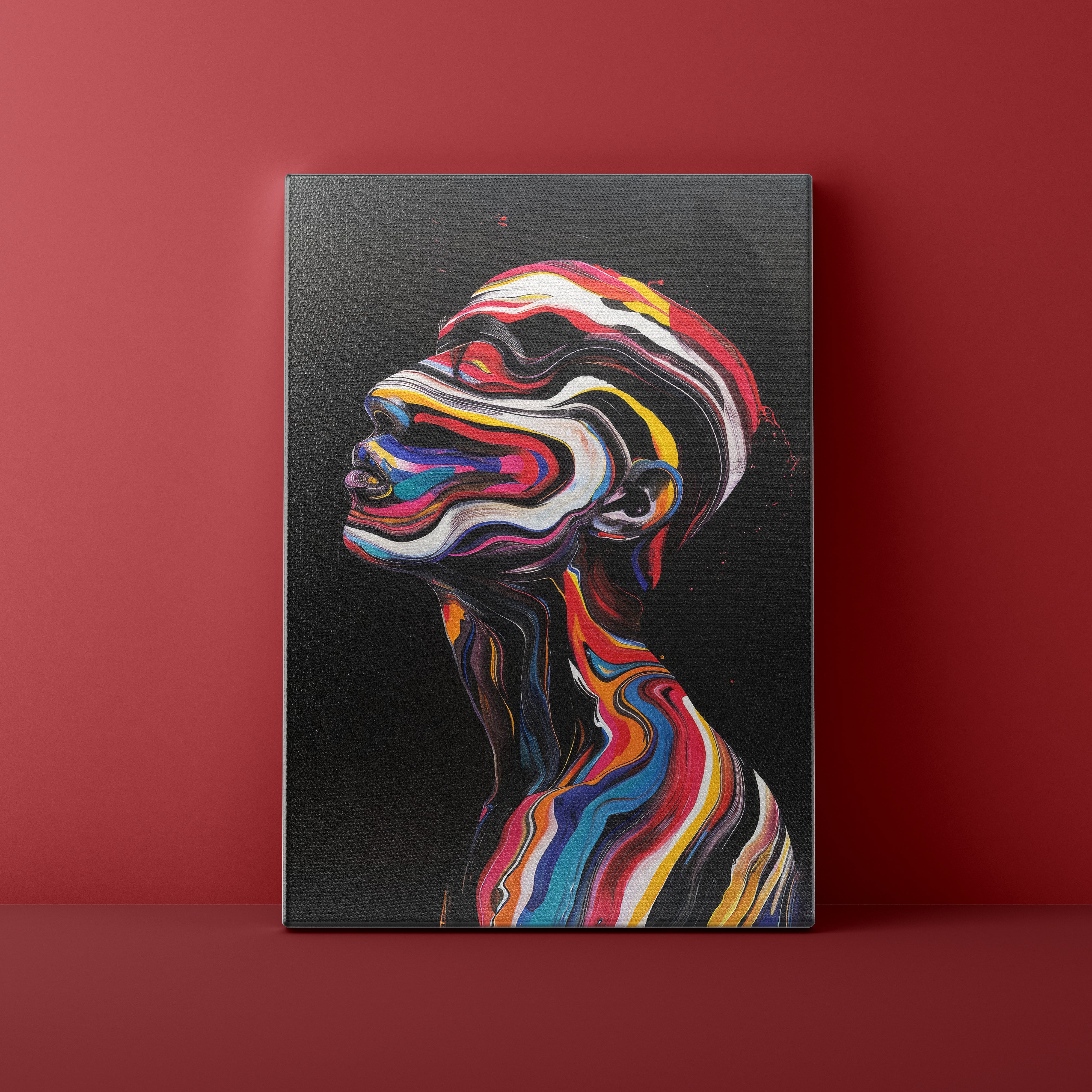 Colorful abstract art piece on a dark background