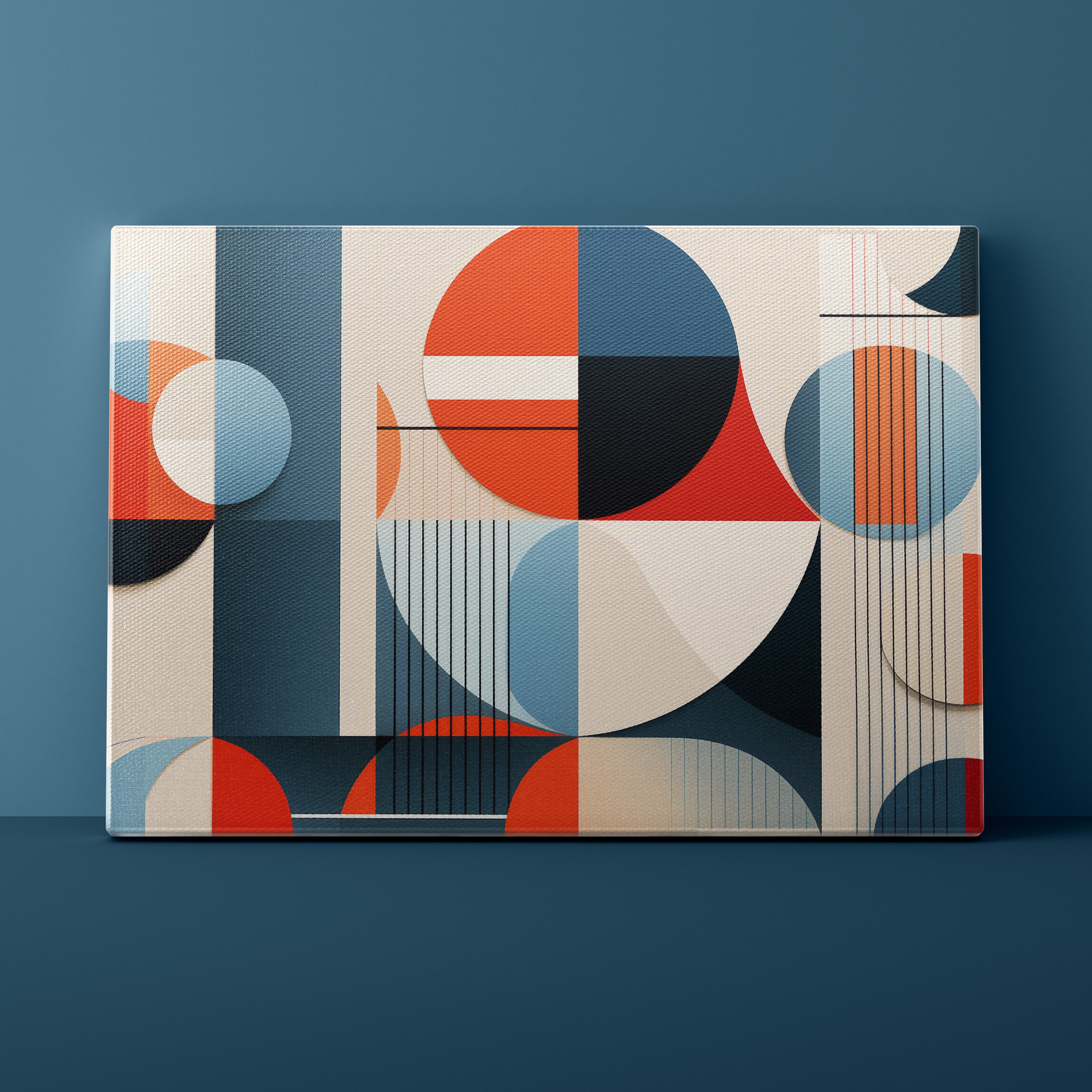 Geometric patterned product on a dark blue background