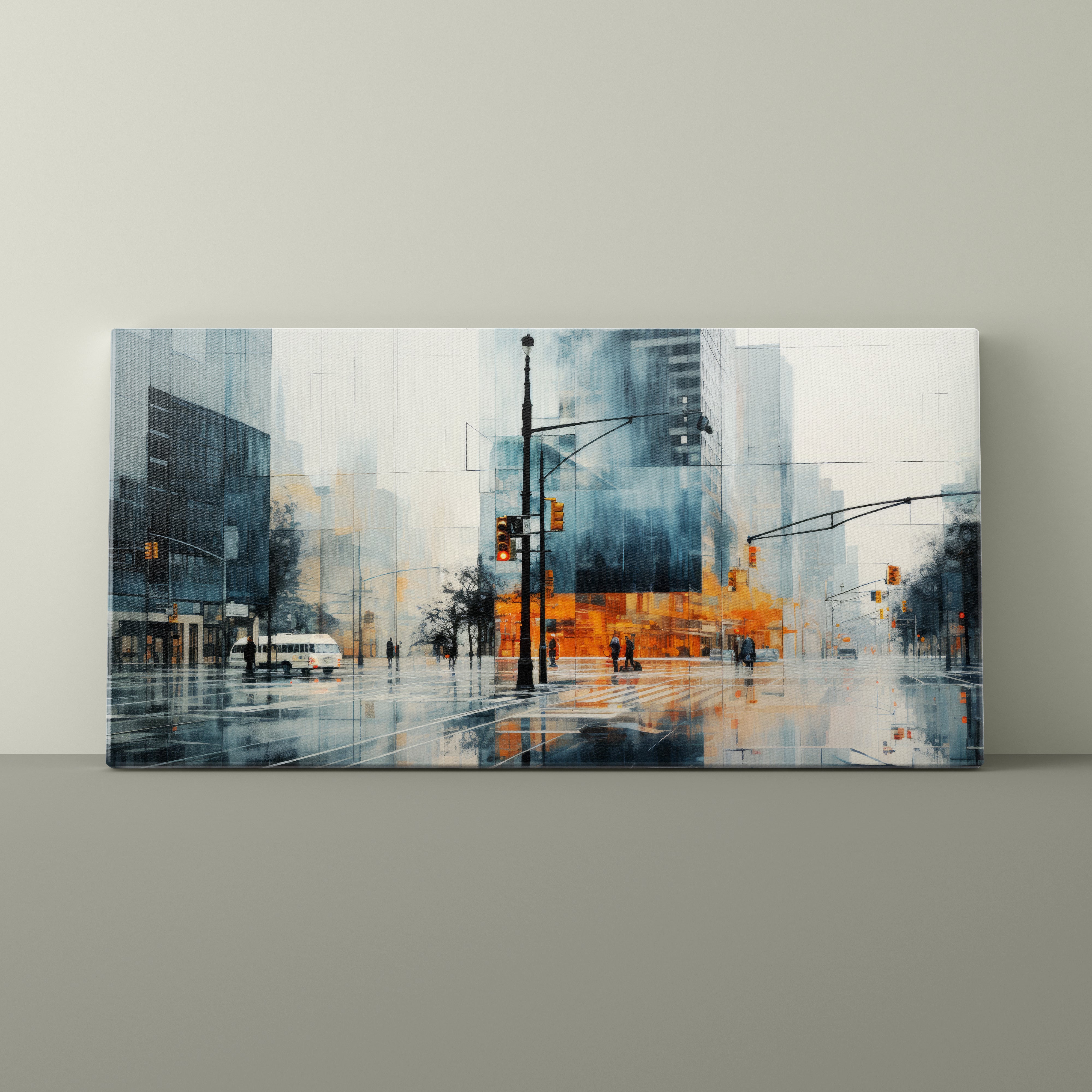 Abstract cityscape painting on a wall