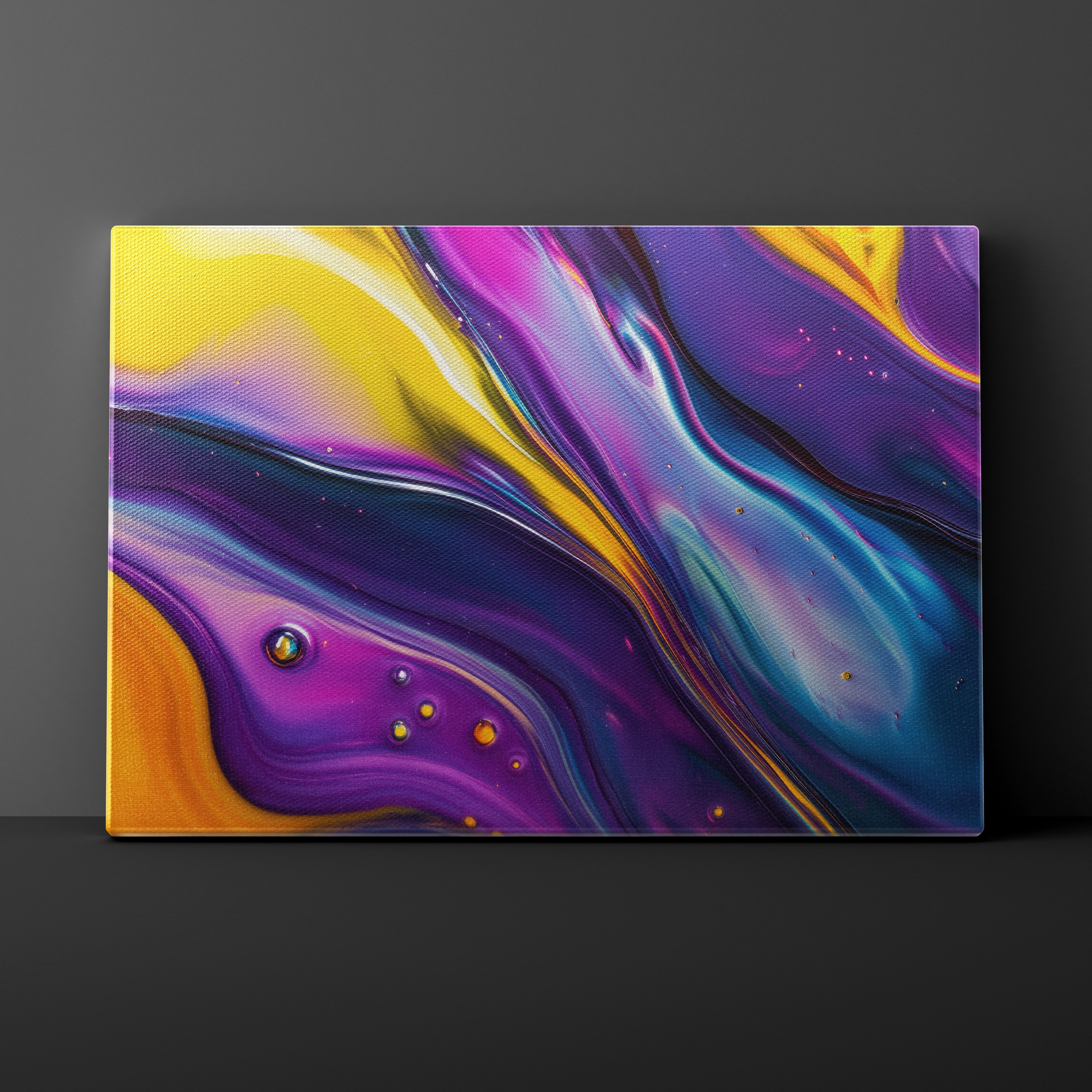 Colorful abstract painting on a dark gray background