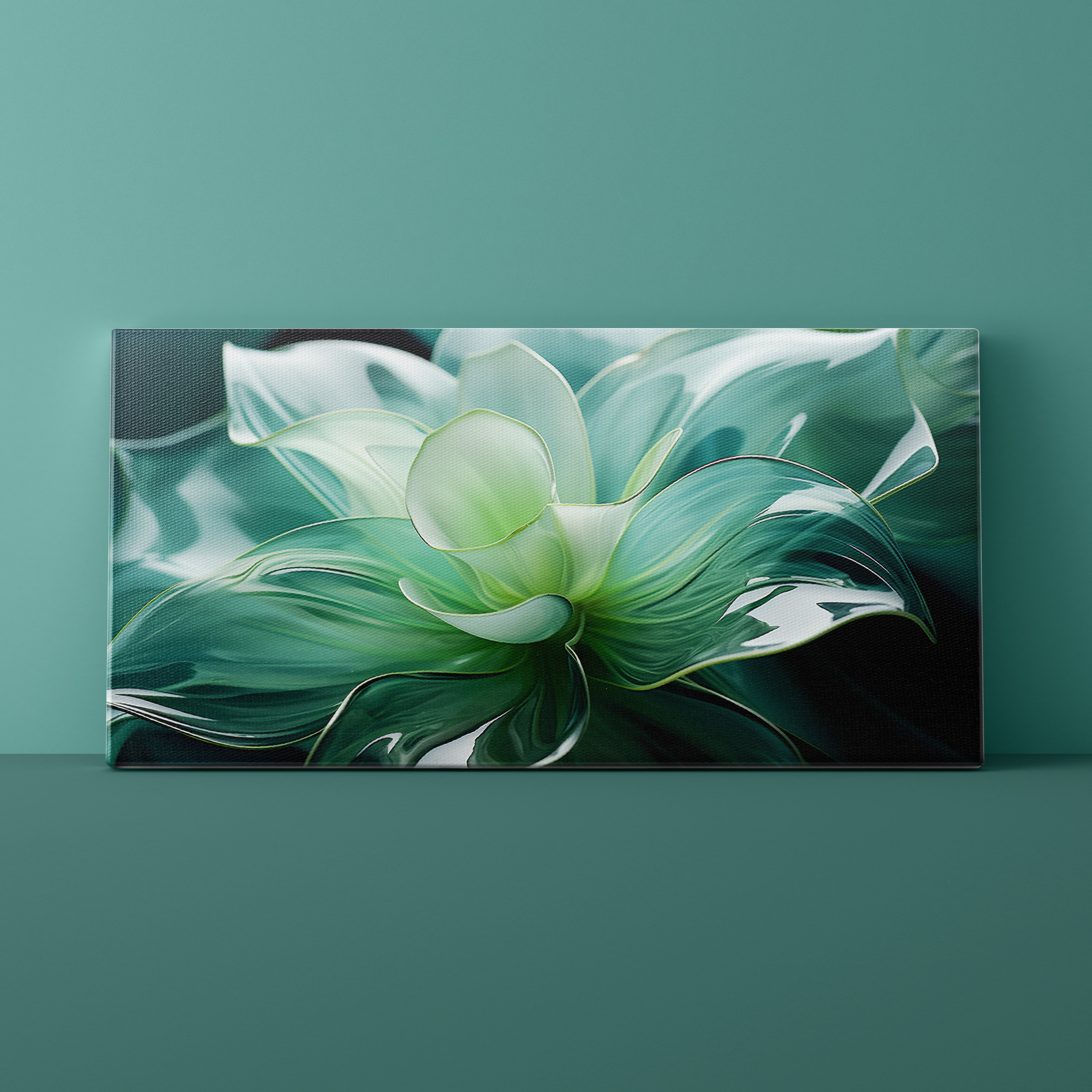 Canvas print of a green plant on a teal wall