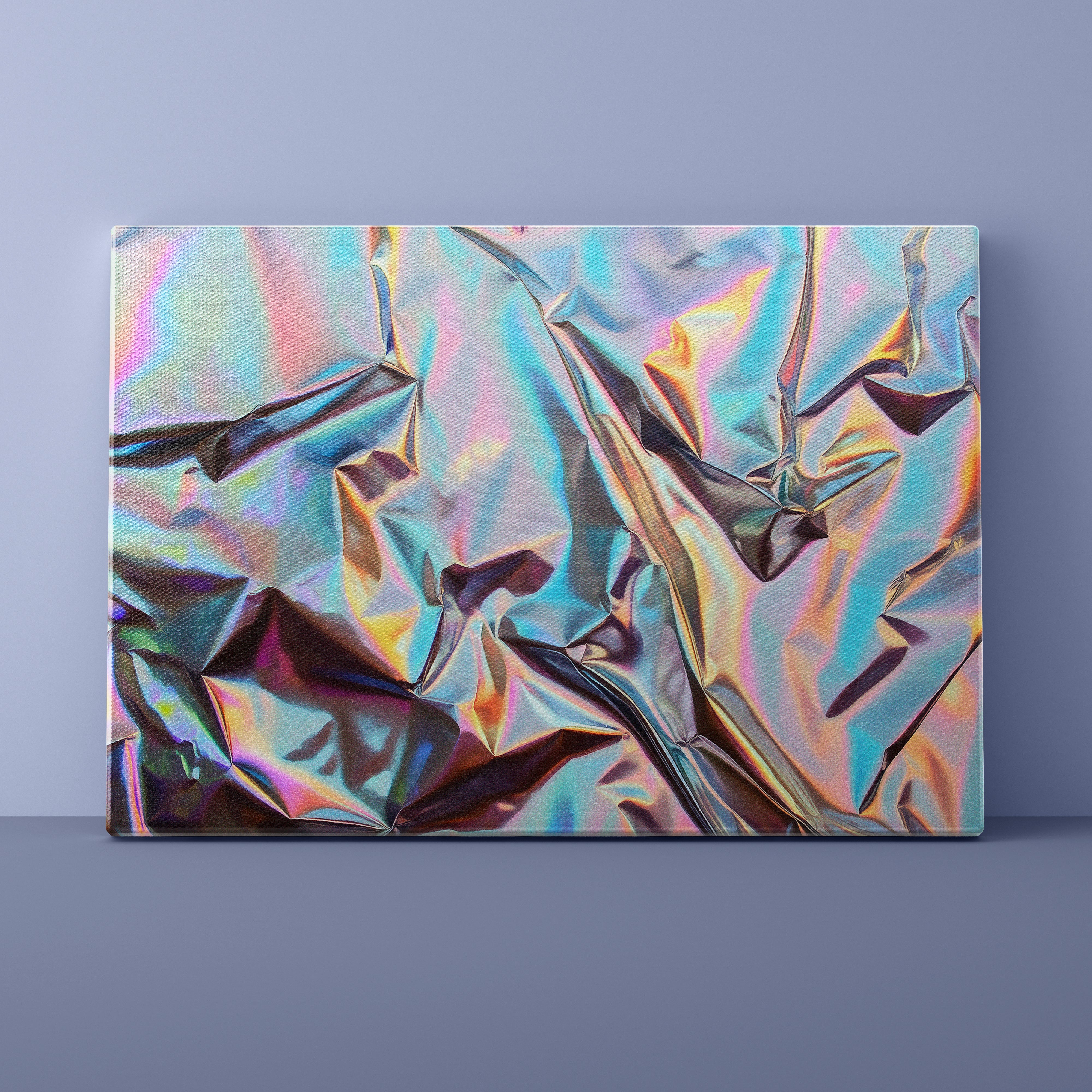 Holographic metallic surface on a blue background