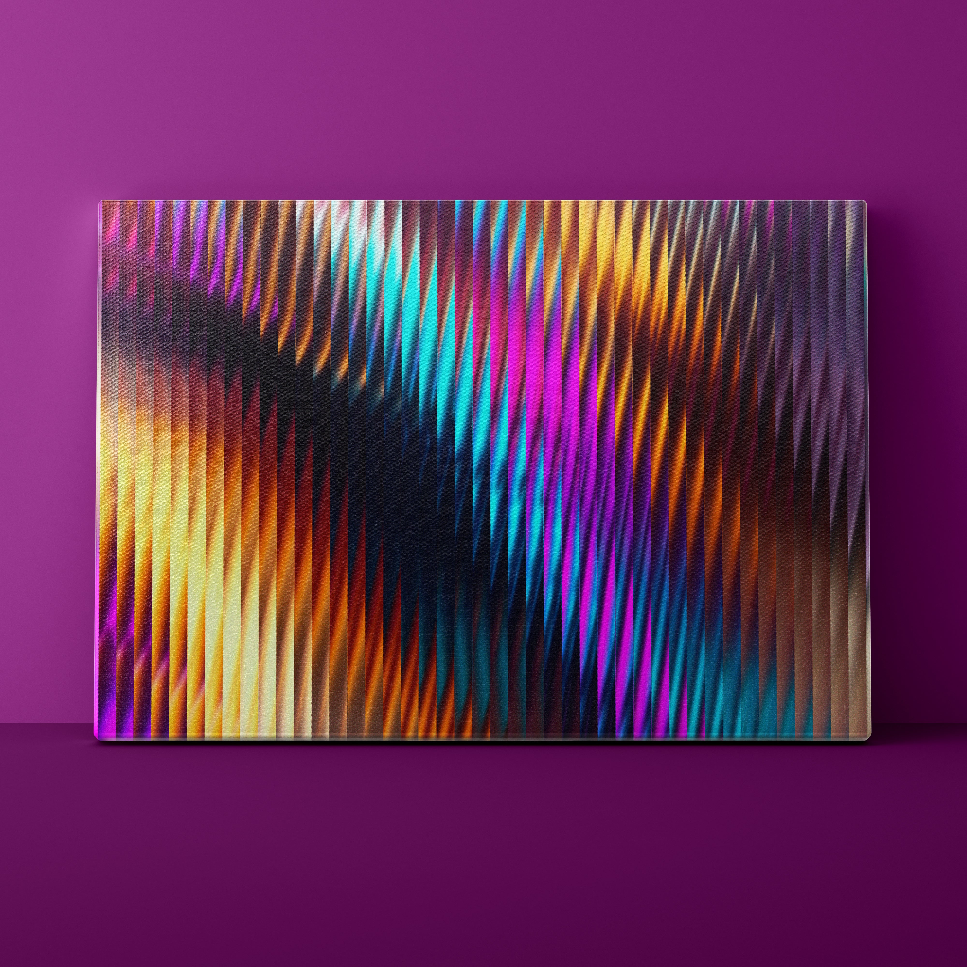 Colorful abstract art piece on a purple background