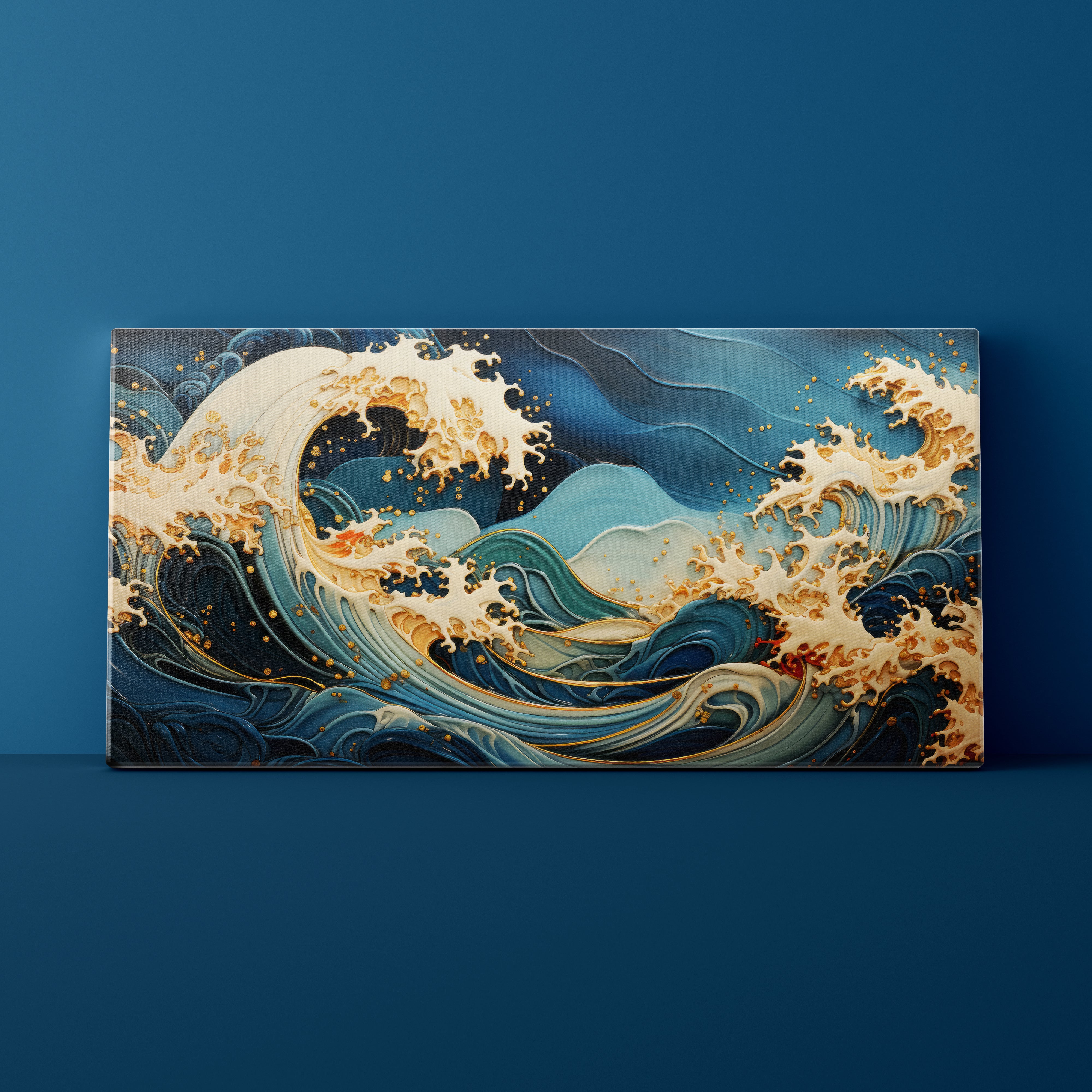 Canvas print of a stylized wave design on a blue background