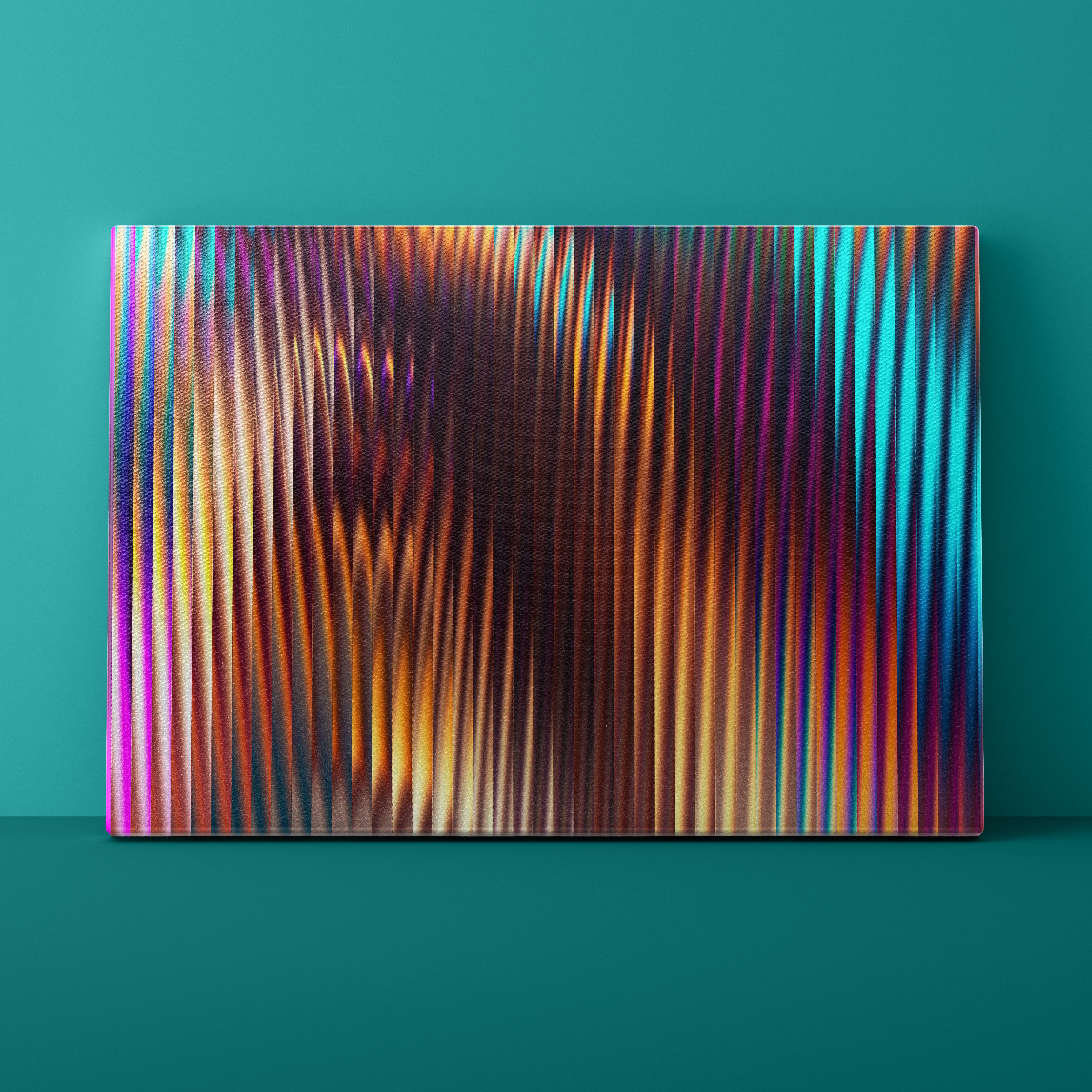 Colorful abstract striped pattern on a teal background