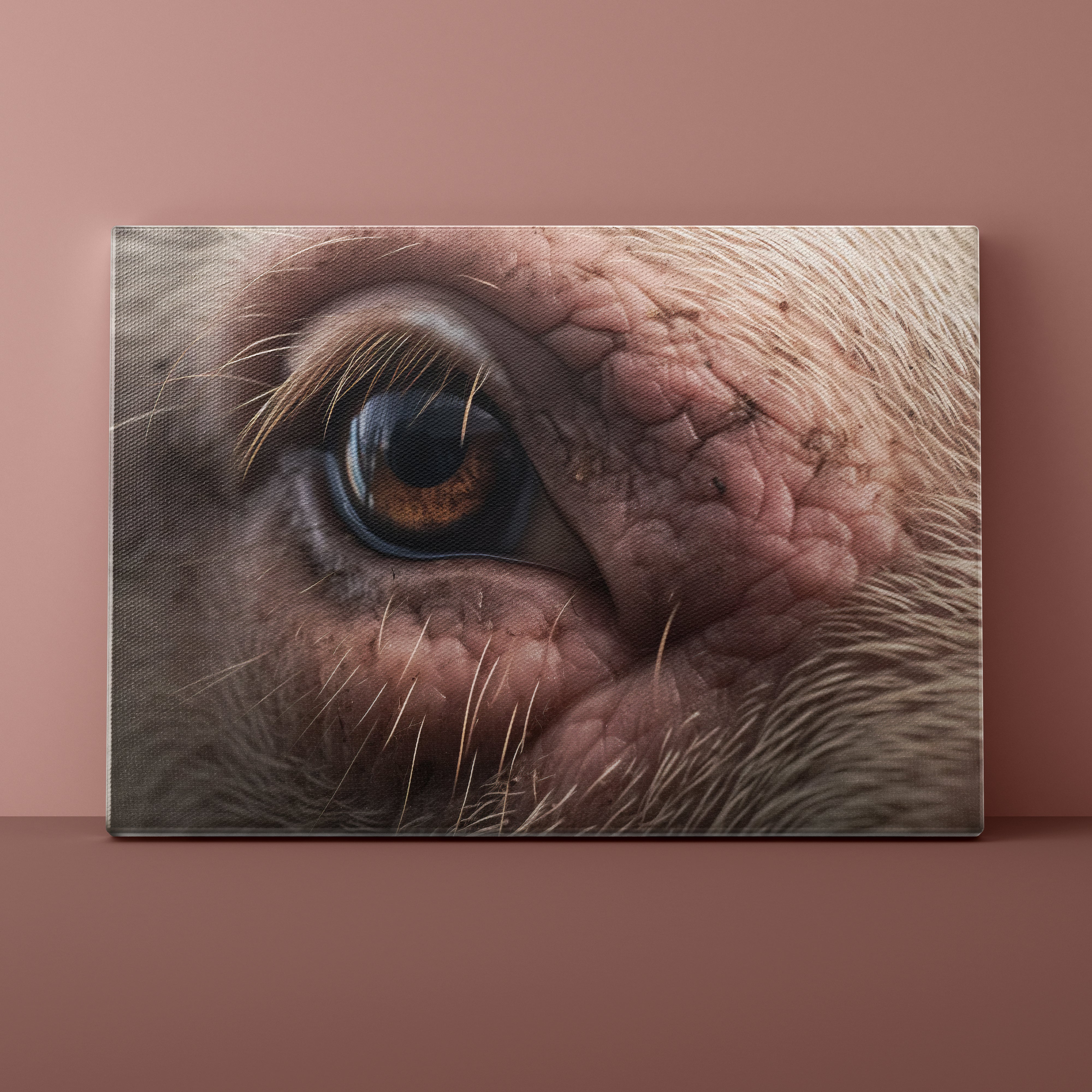 Close-up of a pig's eye on a pink background