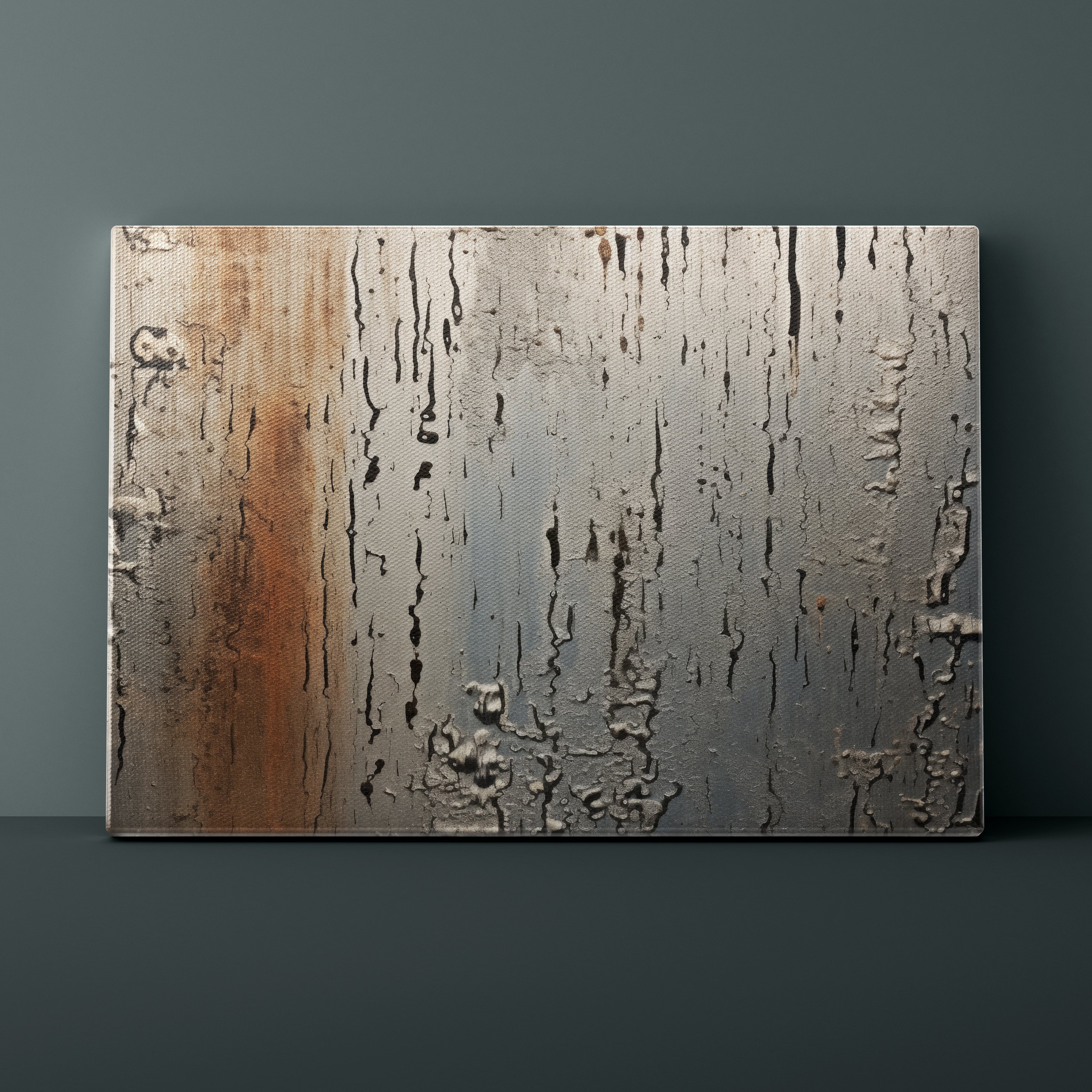 Abstract art piece with textured surface on a dark gray background