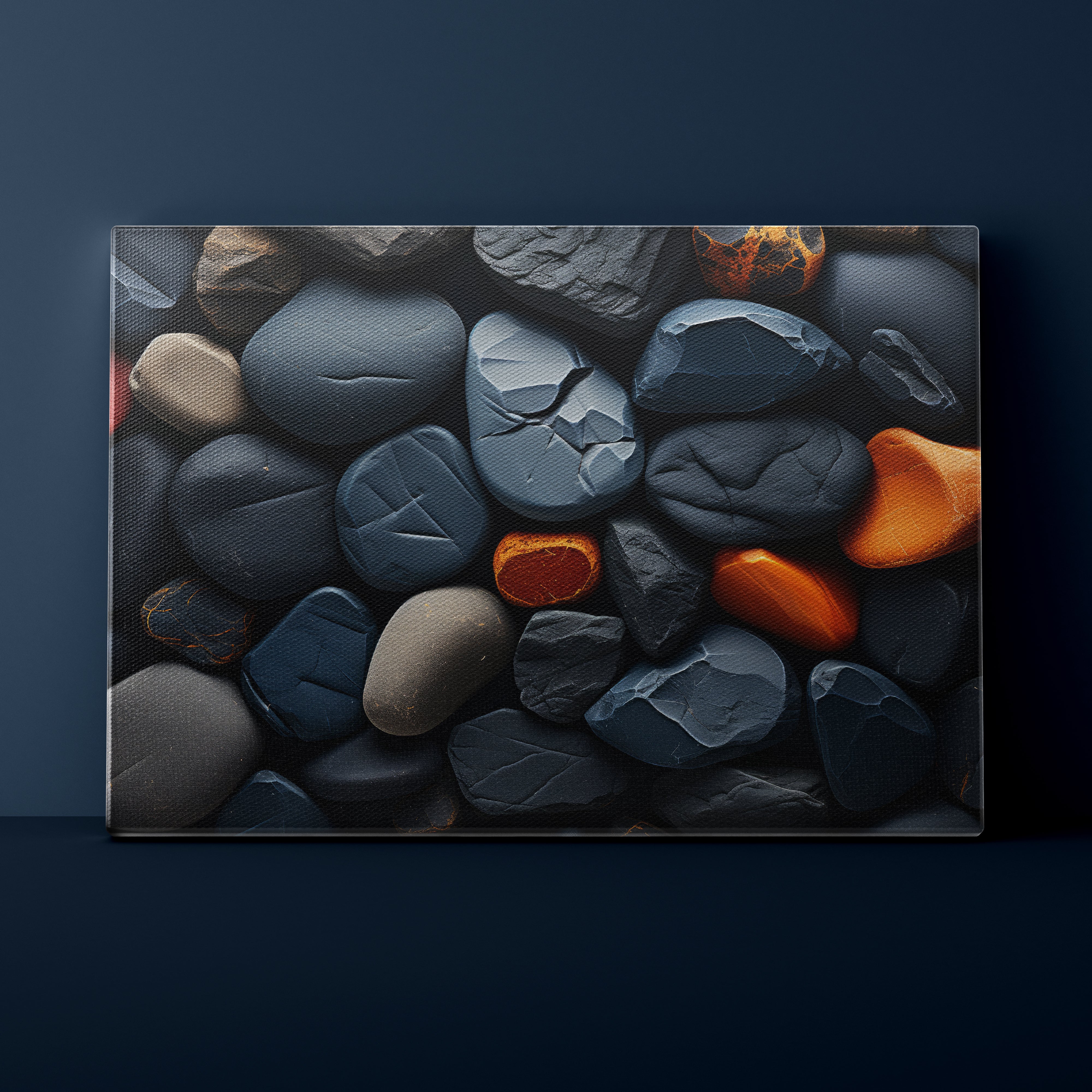 Canvas print of pebbles with a dark blue background