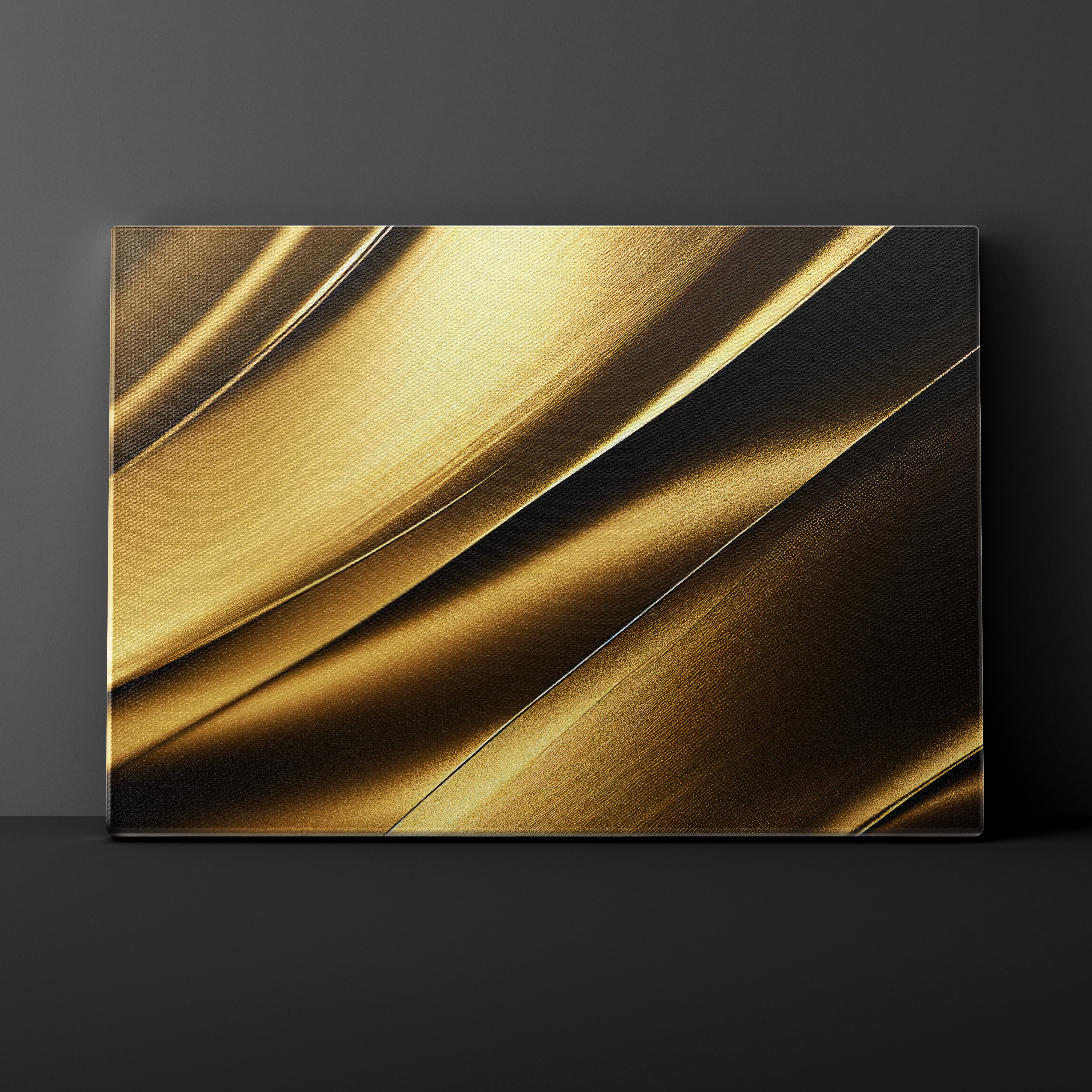 Abstract gold artwork on a dark gray background