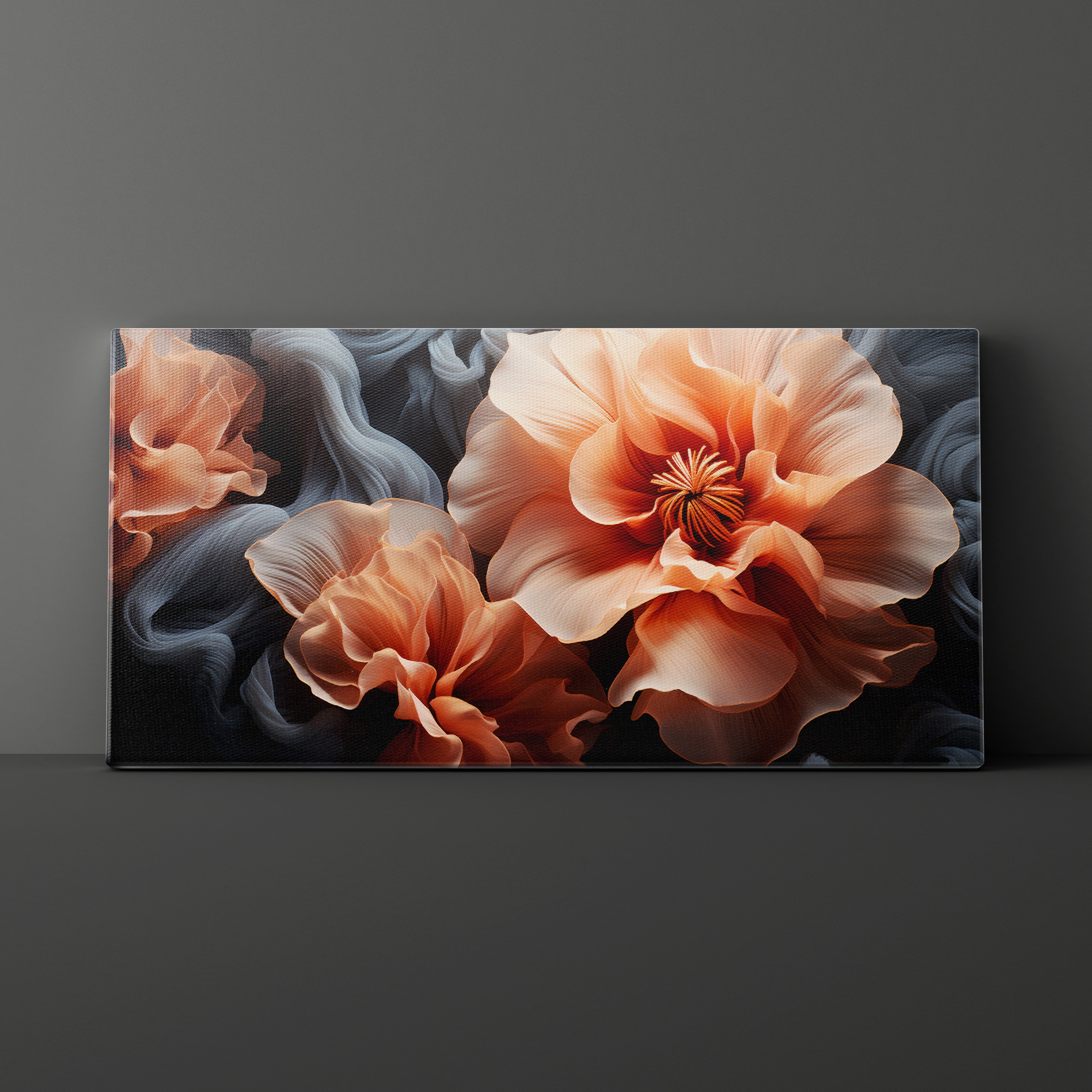 Floral artwork on a dark gray background