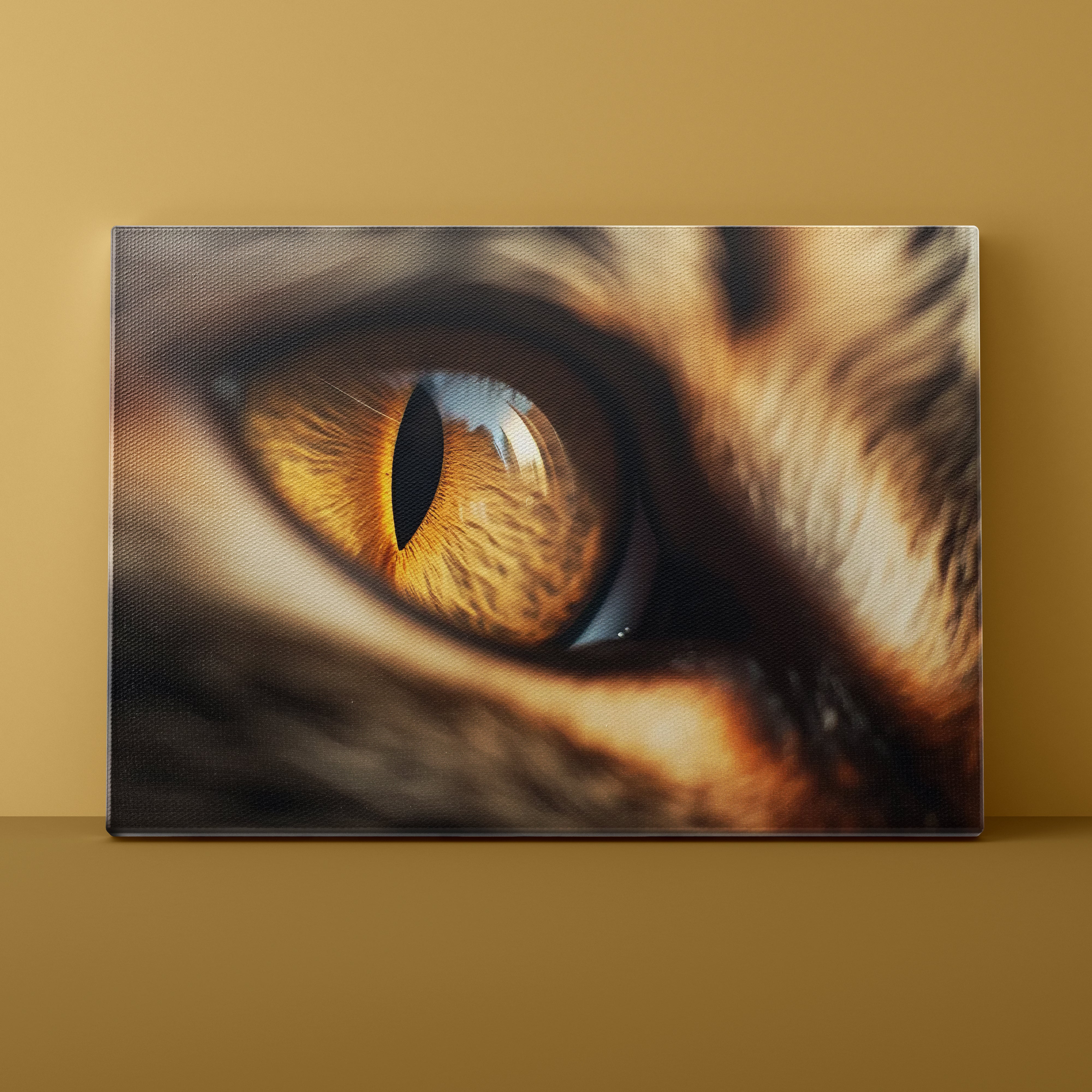 Close-up of a cat's eye on a beige wall