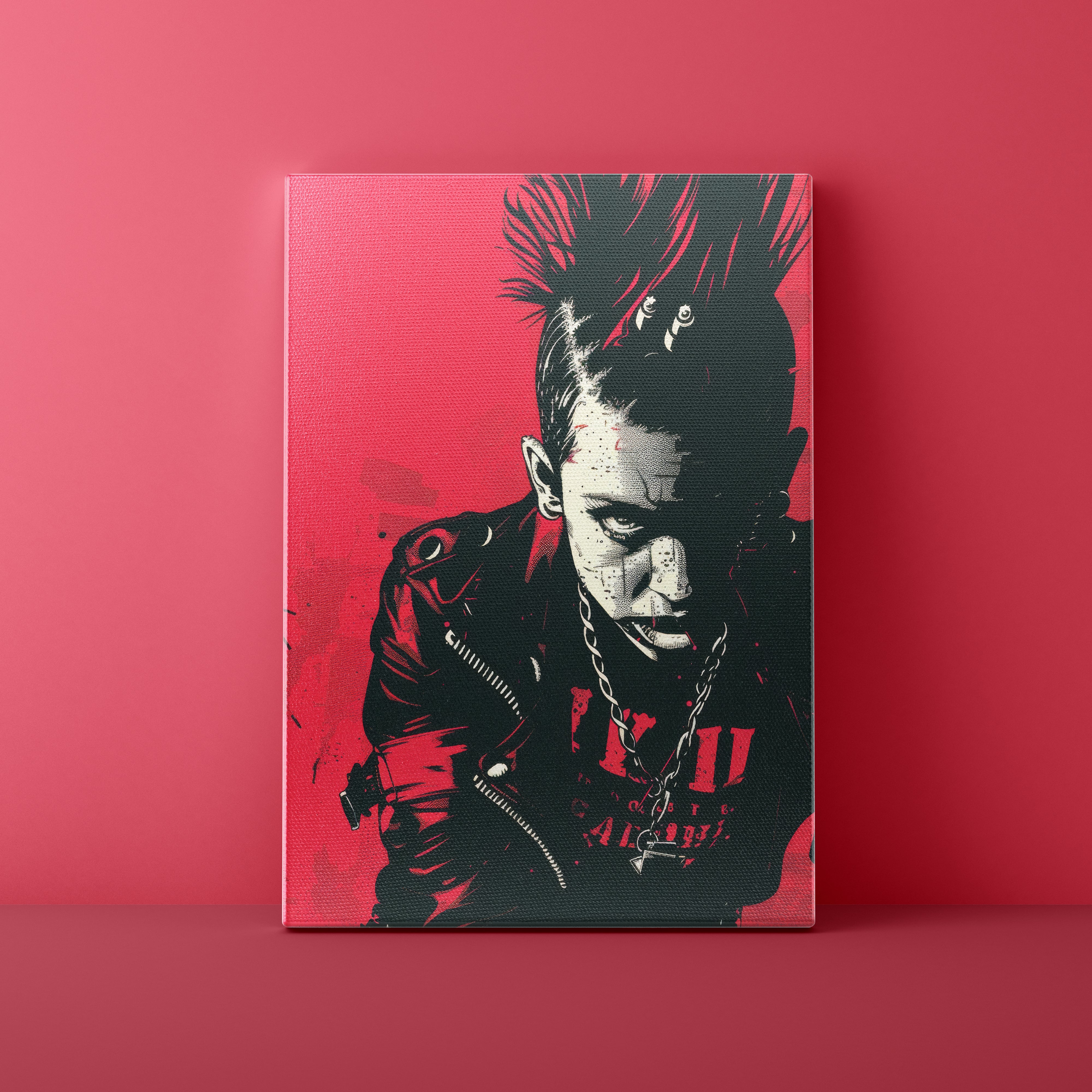 Canvas print of a stylized portrait with a red background